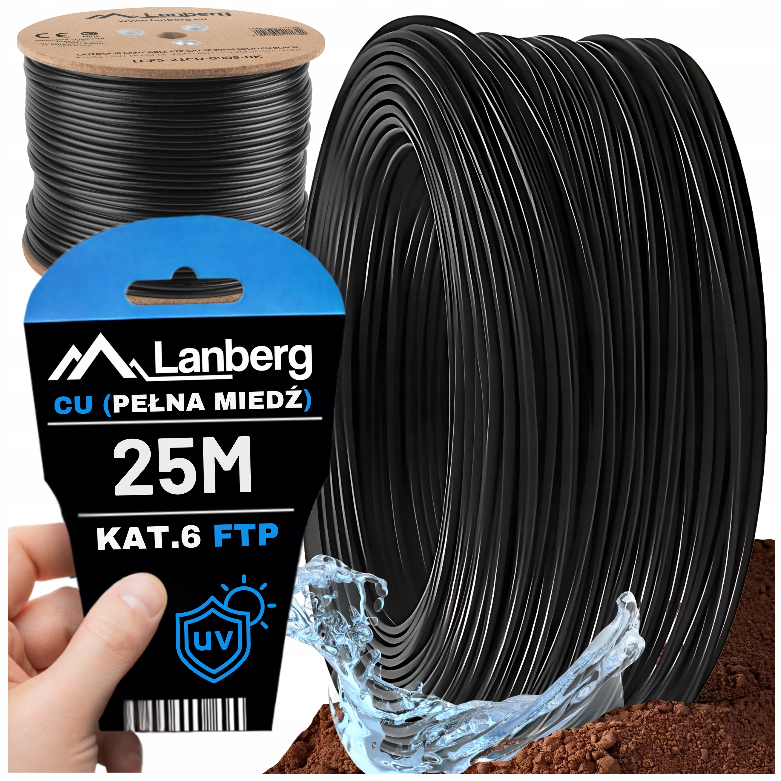 Kabel Sieciowy Skrętka Przewód Lan Zewnętrzny Ftp KAT.6 Cat 25M Lanberg