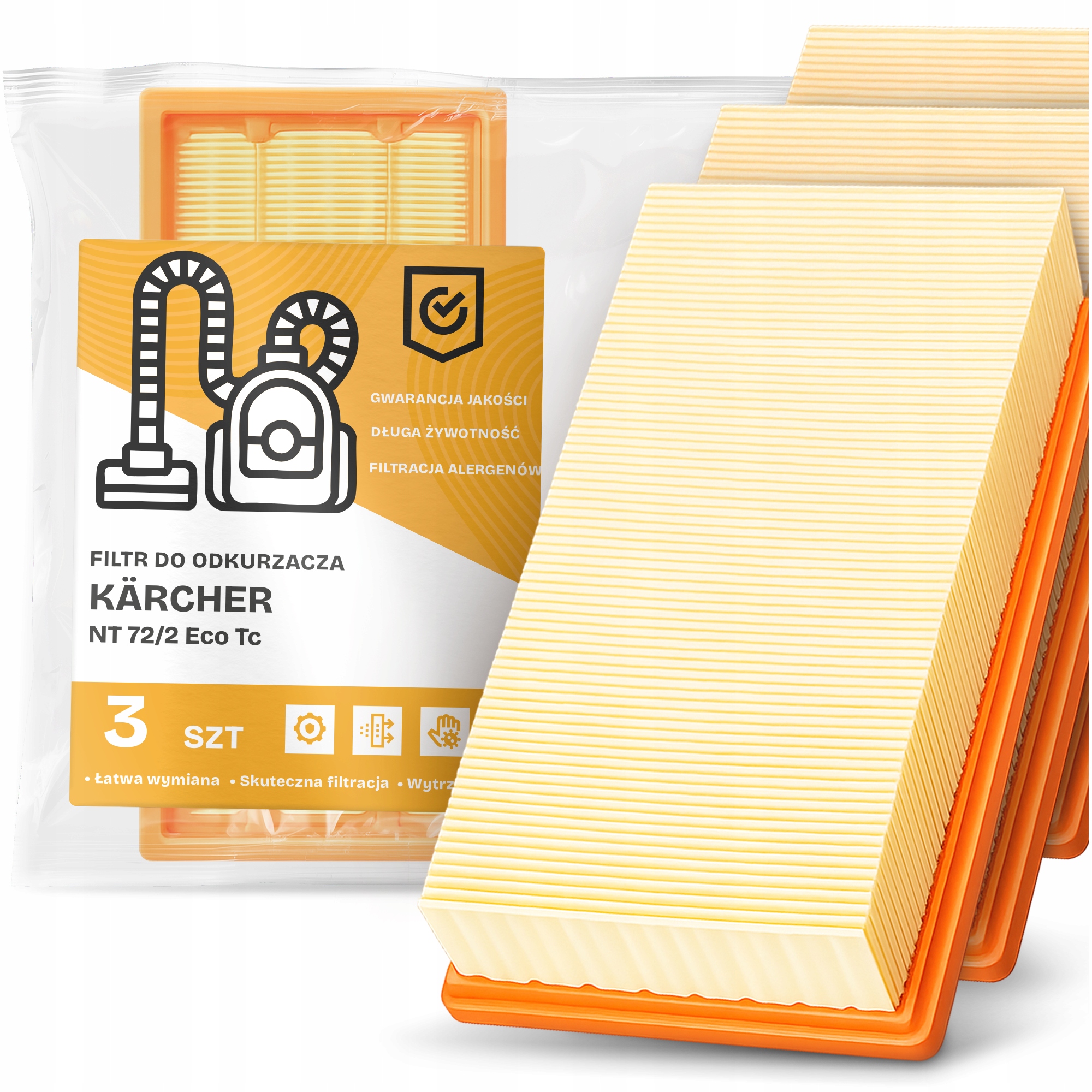 3x Vzduchový Filtr Pro Vysavač Kärcher Nt 72/2 Eco Tc Výkonný Filtr Em-w
