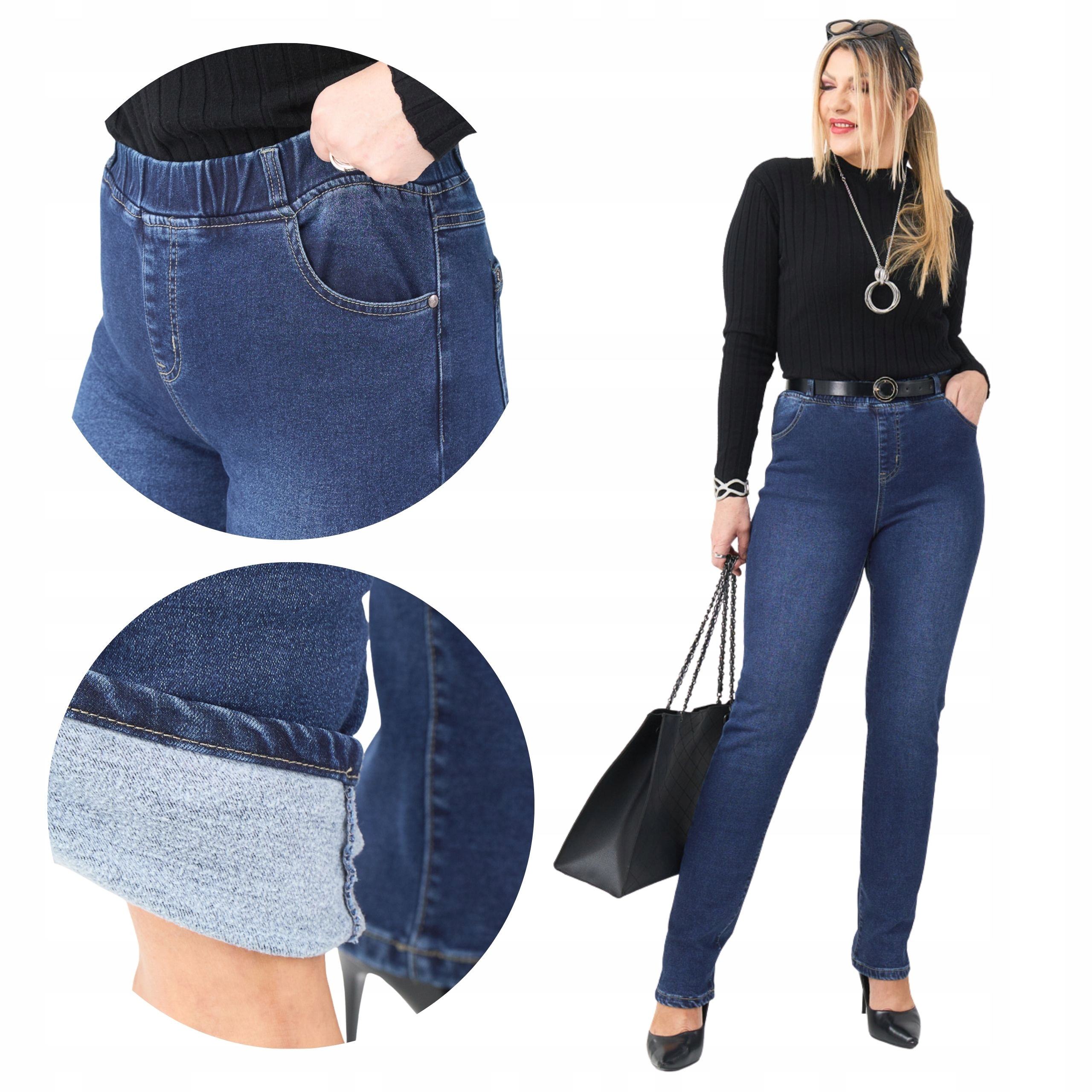 Spodnie Jeans Damskie Ocieplane Duże Rozmiary Guma W Pasie Elastyczne