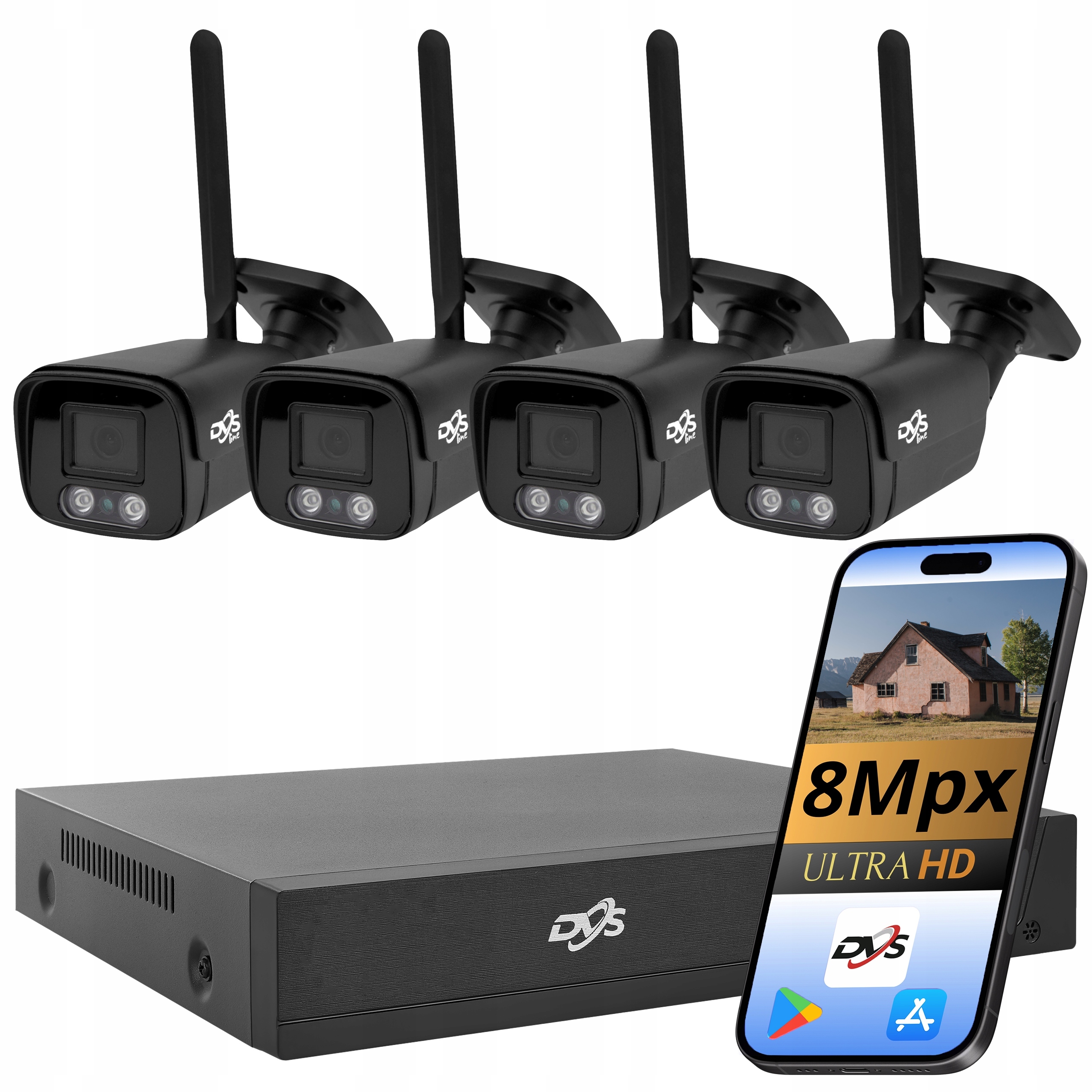 Set 4 Kamer Wifi Monitoring Černá Bezdrátová Kamera Dvs Tuba 4K 8Mpx