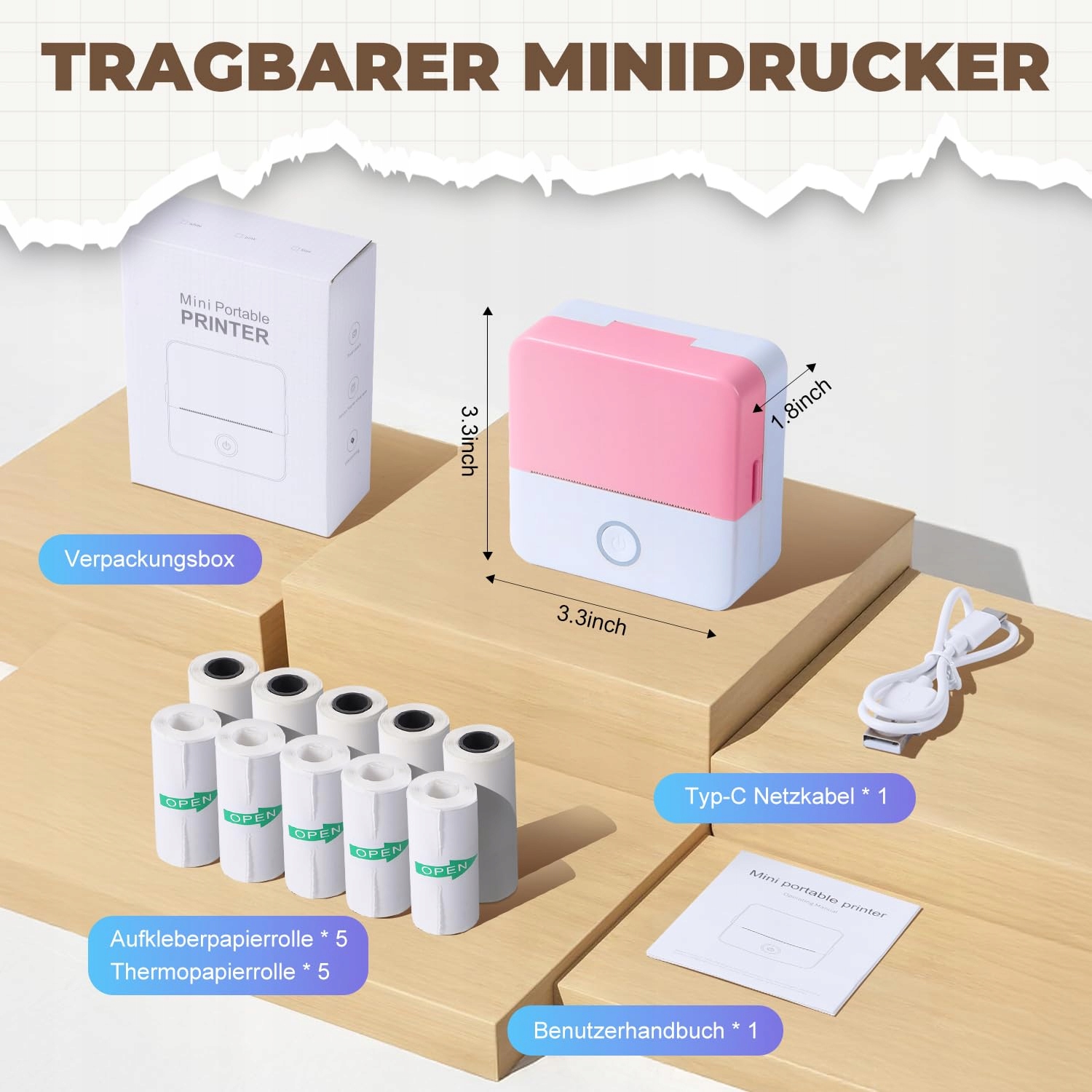 PRAOAHEI Mini Drukarka Termiczna Bluetooth Do Zdjęć i Notatek Różowa — miniatura 6