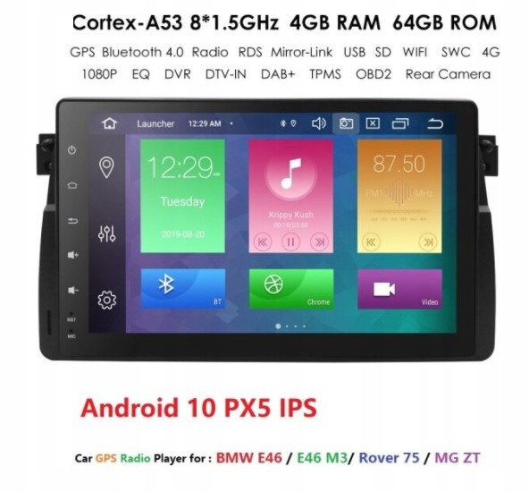 Radio 8" BMW e46 Android 12 GPS 4/64G PL Rodzaje odtwarzanych nośników USB