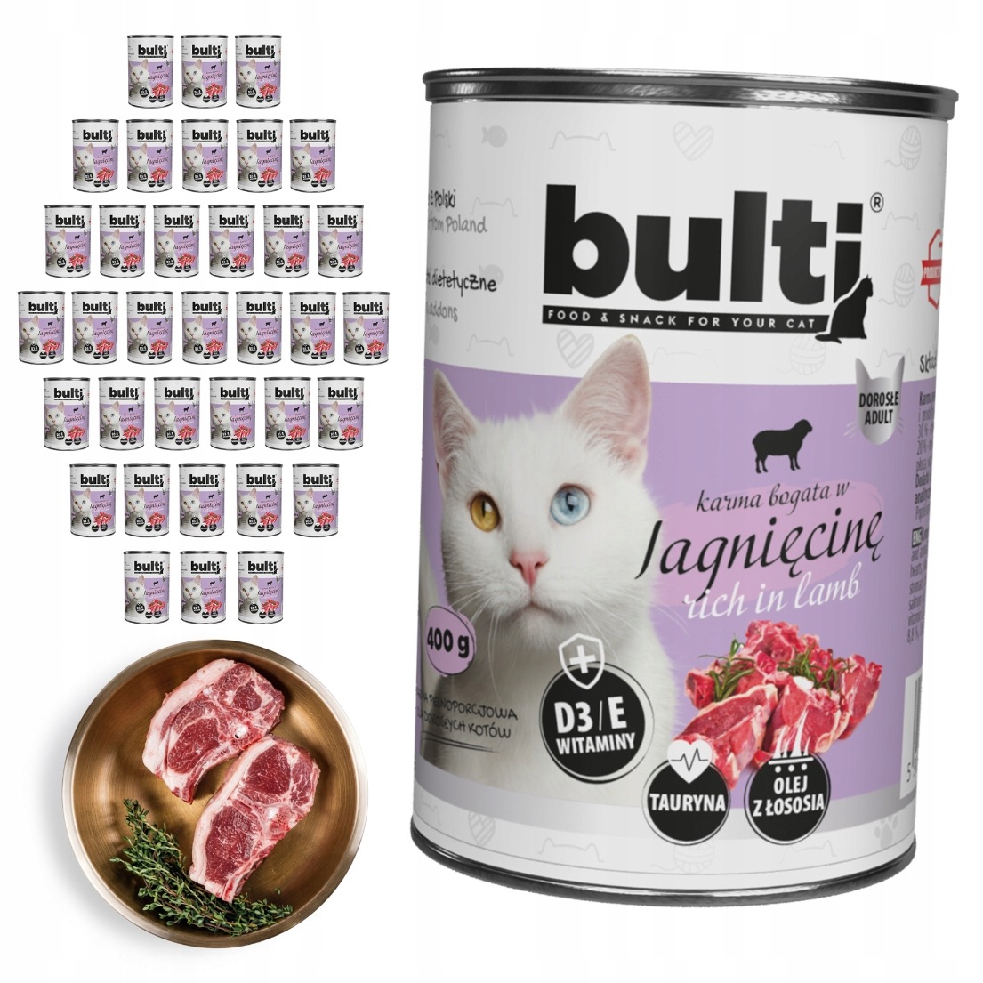 Bulti mokré krmivo pro kočky Jehněčí konzerva 36x400 g Kompletní krmivo