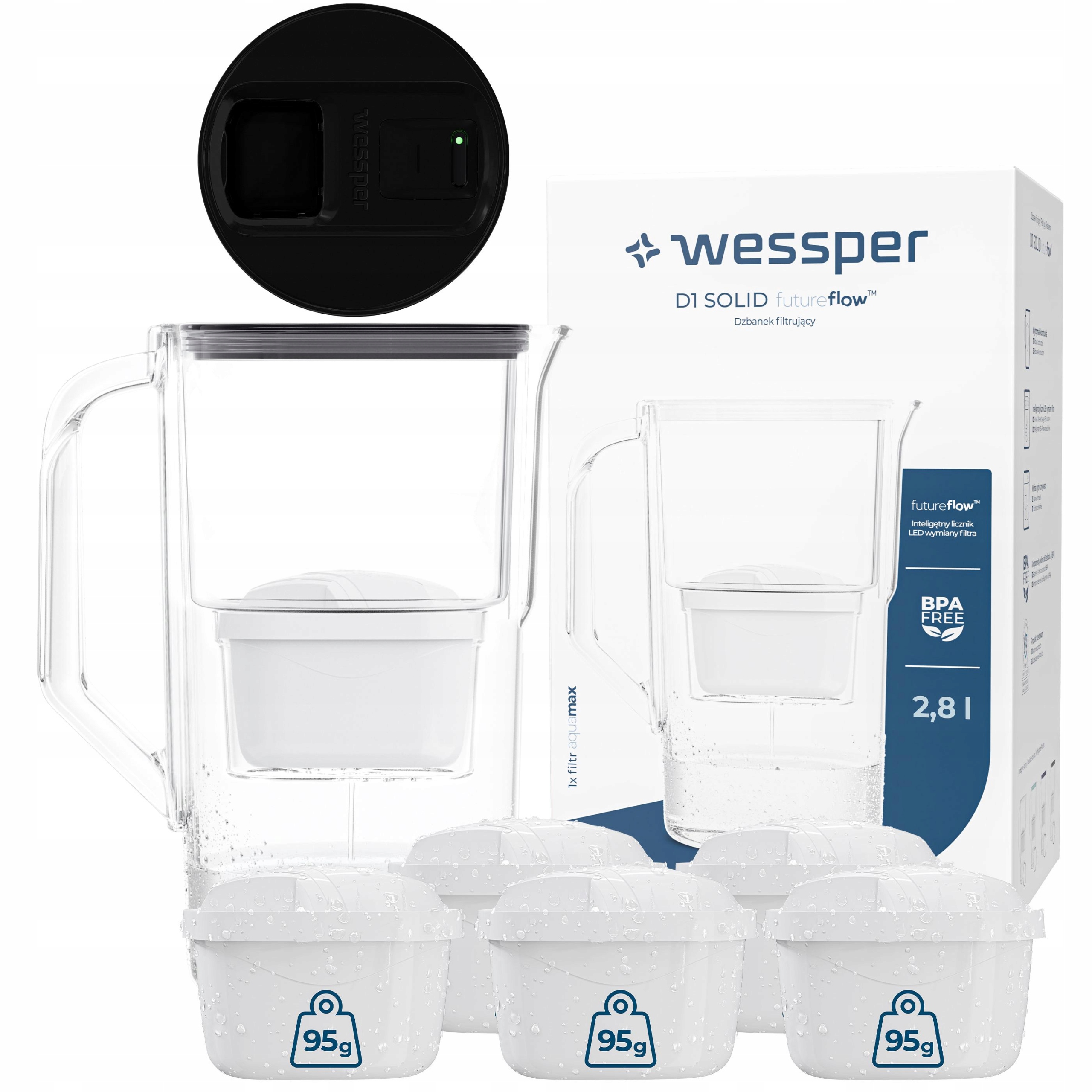 Filtrační konvice Wessper D1 Solid 2,8 l futureflow Led 6 x vodní filtr