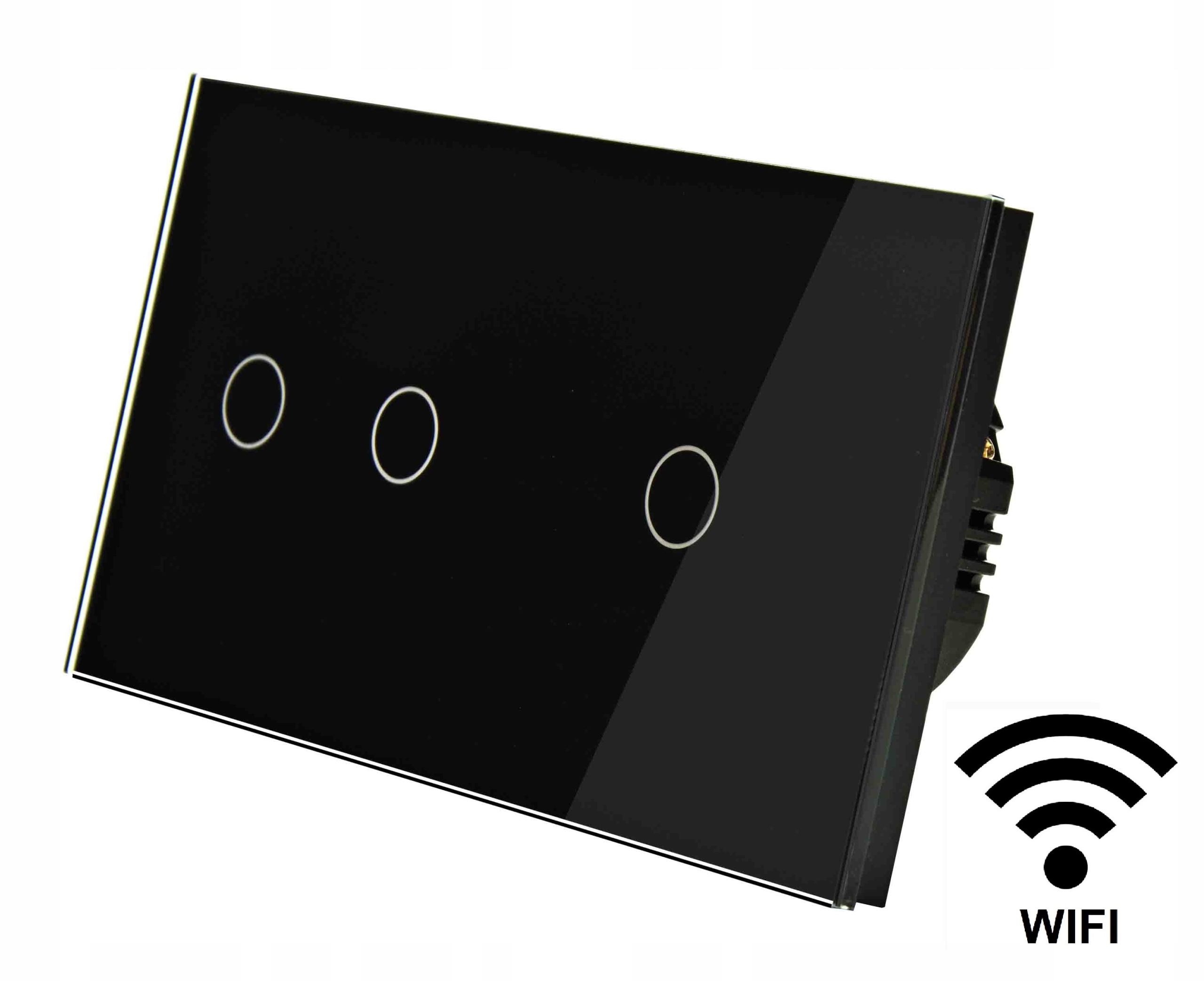 Włącznik dotykowy szklany potrójny (2+1) Wifi Tuya Smart Life czarny