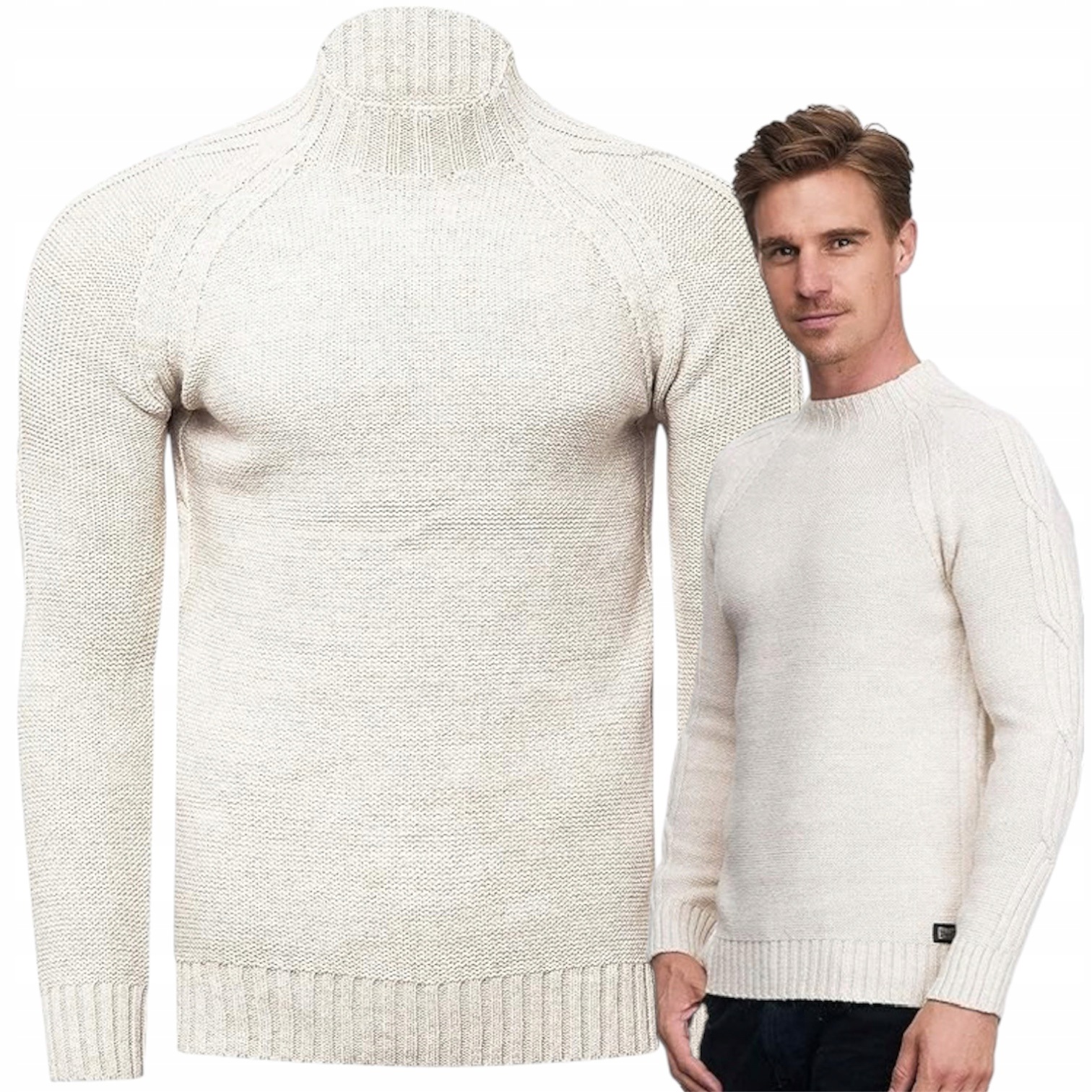 Pánský svetr Teplý pologolf Elegantní Tlustý Vánoční Ecru Dárek XL