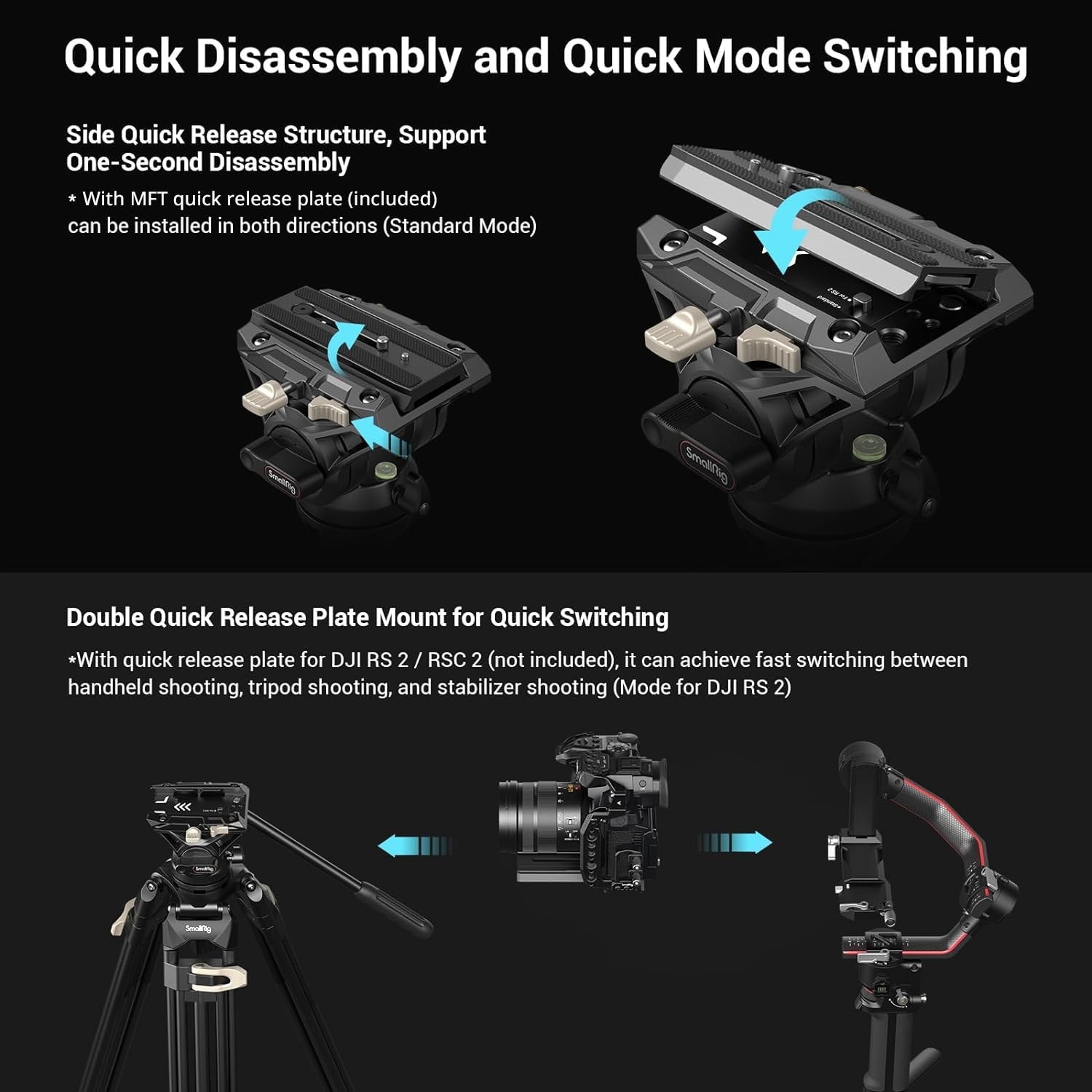 SMALLRIG Statyw Wideo 186 cm z Głowicą 360° i Płytką do DSLR 8 kg — miniatura 7