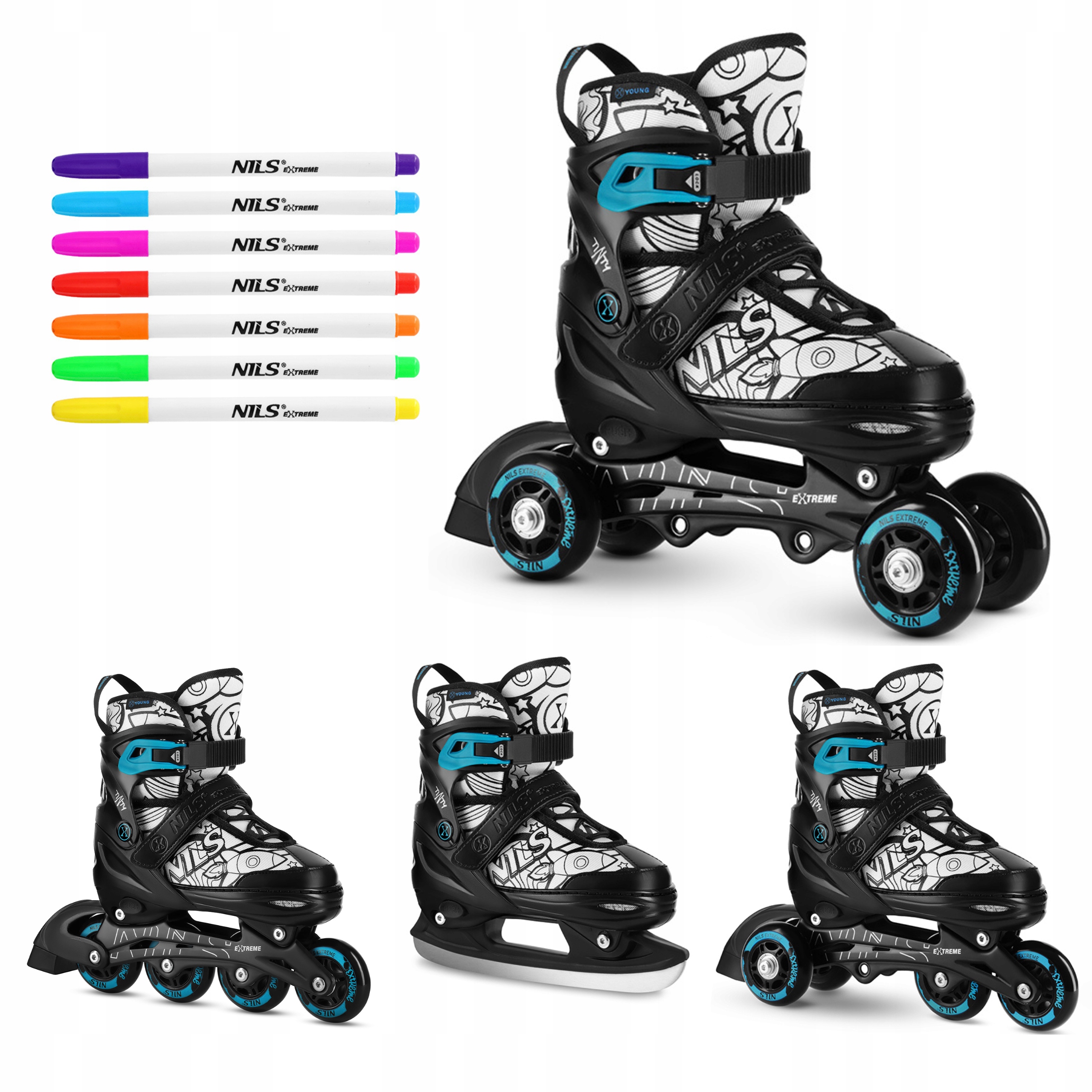 Kolečkové Brusle 4v1 31-34 zelené brusle na led kolečkové brusle k vymalování Nils Extreme