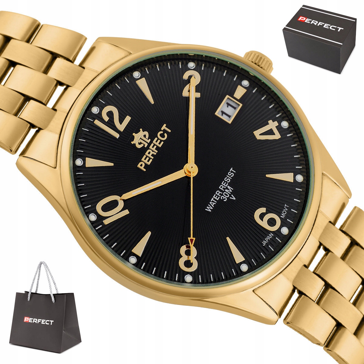 Pánské Klasické Čitelné Zlaté Hodinky Perfect Na Náramku M141T-05