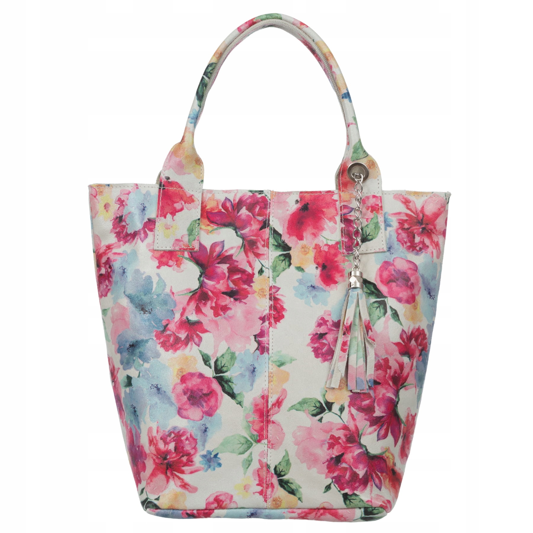 Vera Pelle torebka damska skórzana shopper na ramię z saszetką Z Kwiatami