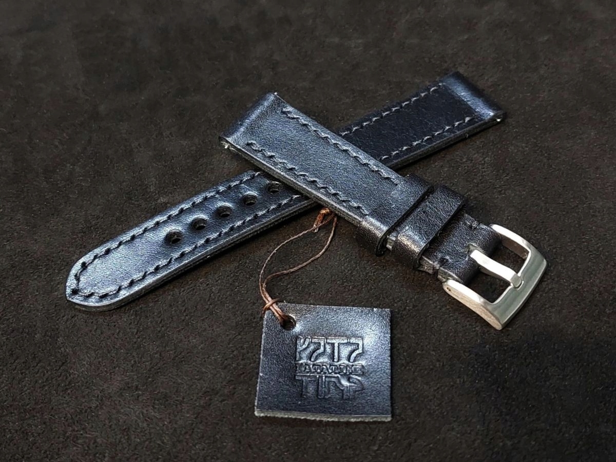 Pasek Do Męskiego Zegarka szyty ręcznie 18 mm czarny naturalna skóra Super!