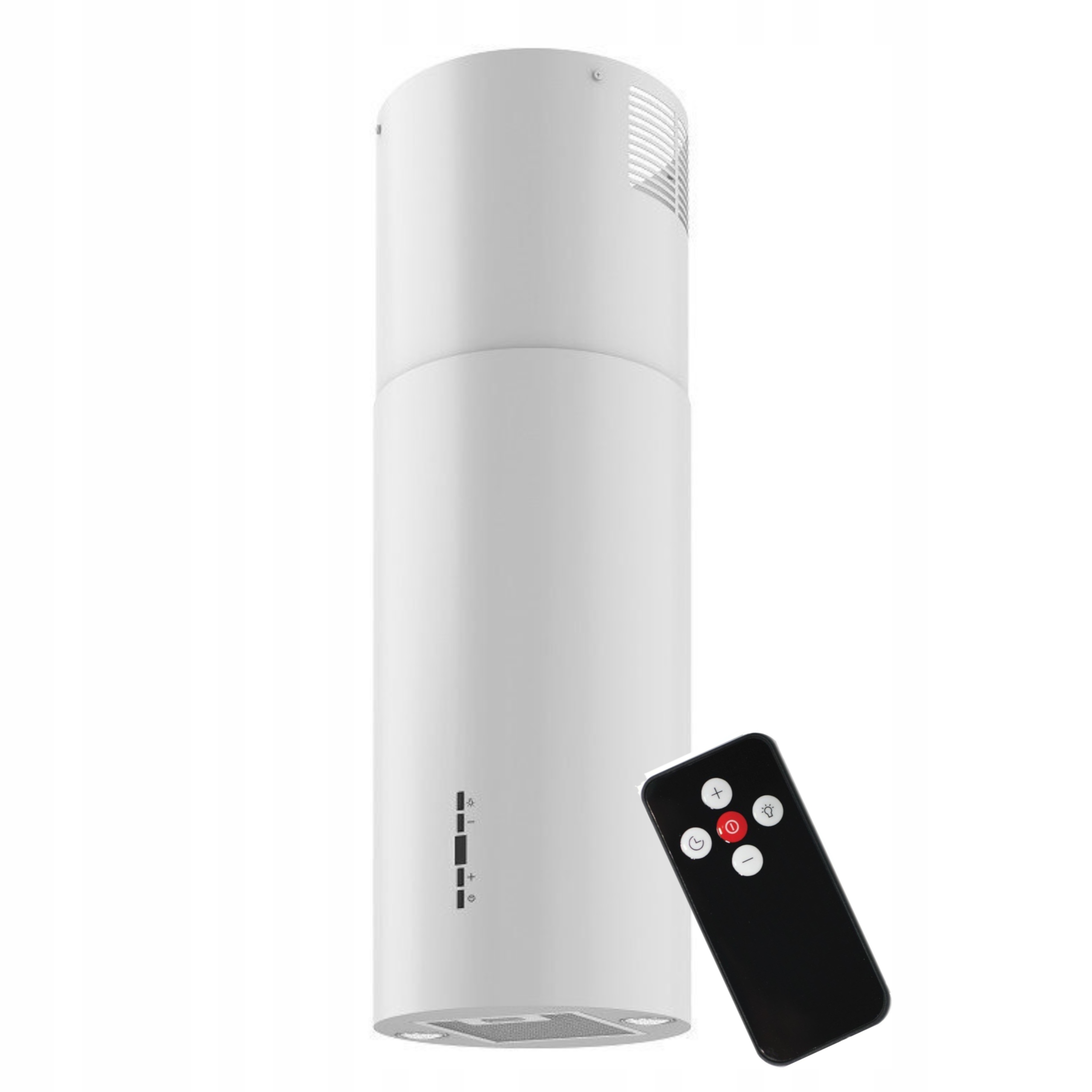 Okap kuchenny wyspowy tuba Biały wiszący Maan 31 cm pilot Led Cichy Filtr