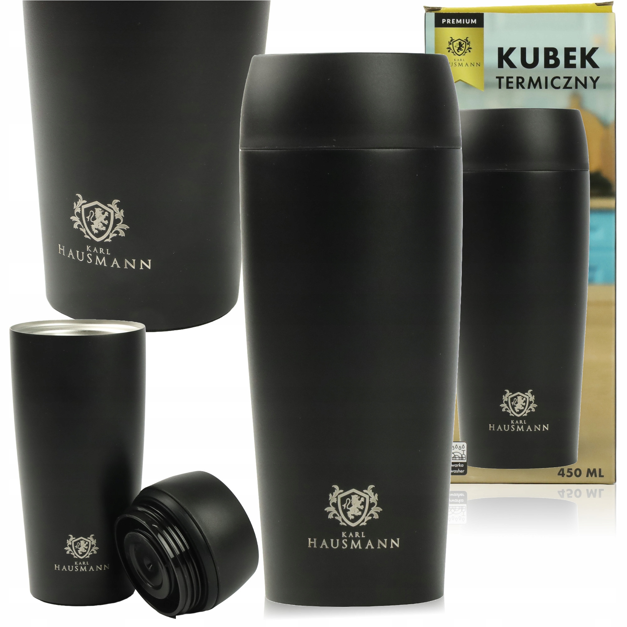 Kubek Termiczny 450ML Czarny Szczelny Termos Bidon Na Gorącą Kawę Herbatę