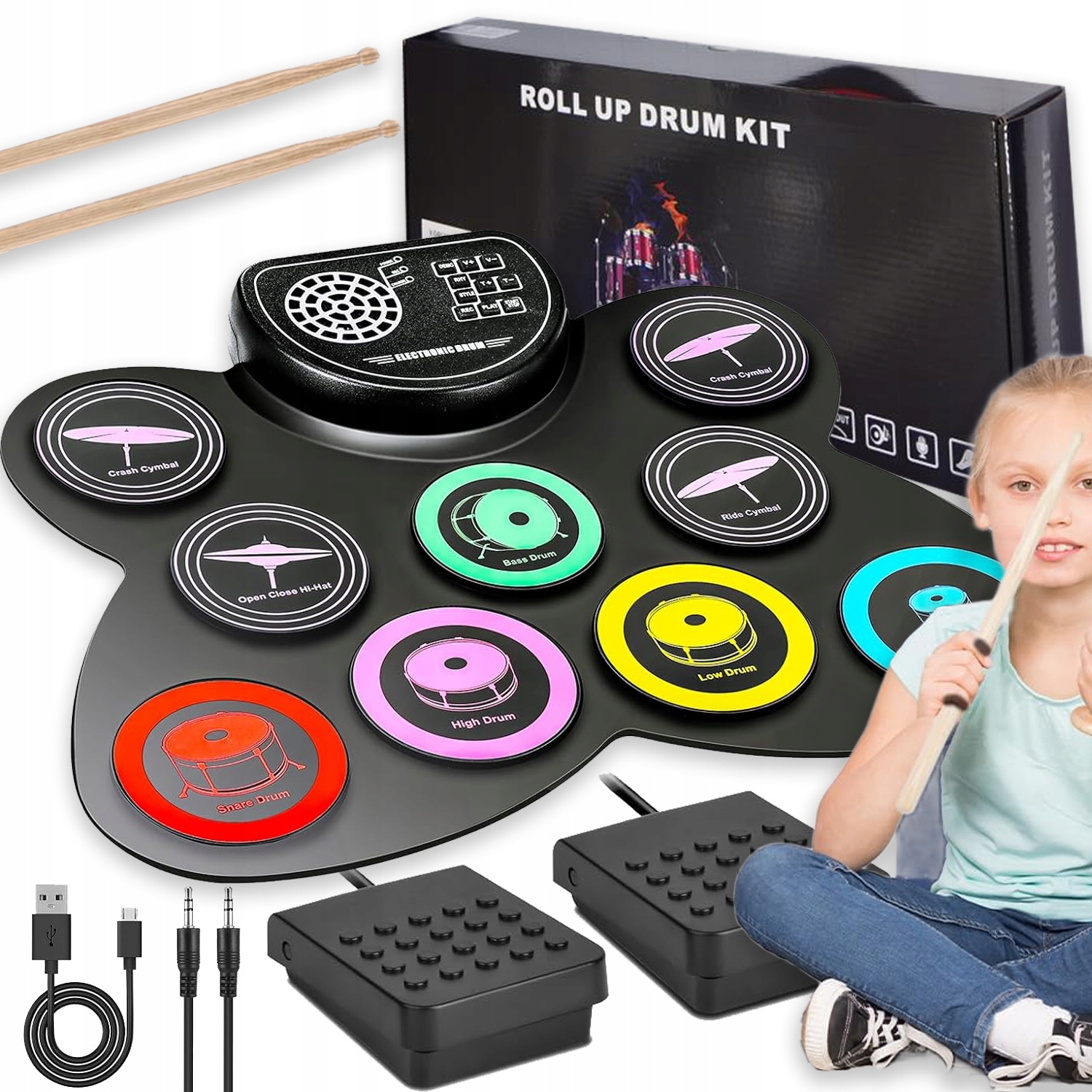 Barevný Elektronický Buben S Hudebním Nástrojem A Rohem Dárek