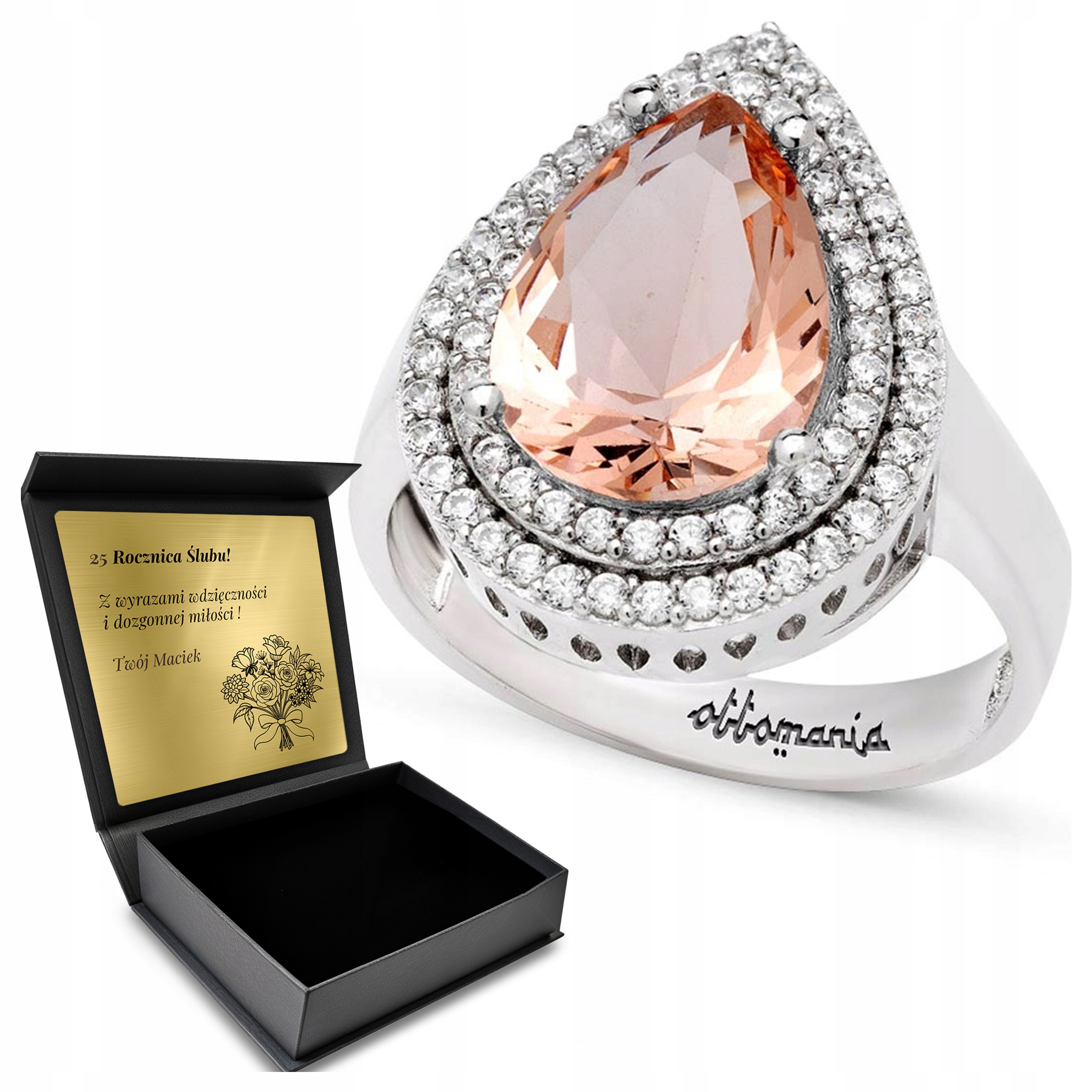 Prstýnek 925 Zirkony Morganit Šperky Pro Ženy Gravírování