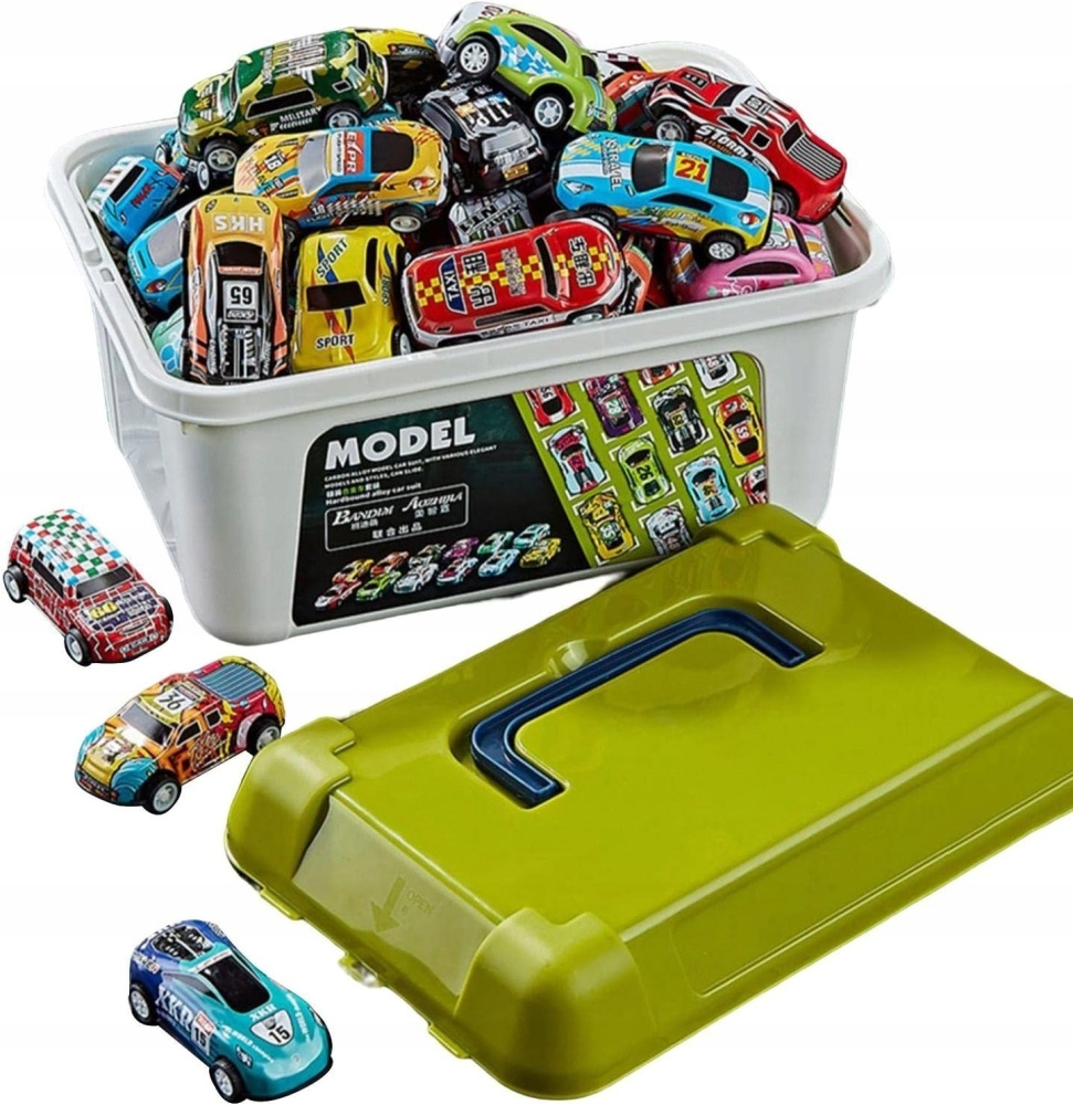 ZESTAW AUTEK z napędem W SKRZYNCE KUFERKU SAMOCHODÓW AUT Metalowe RESORAKI Efekty brak