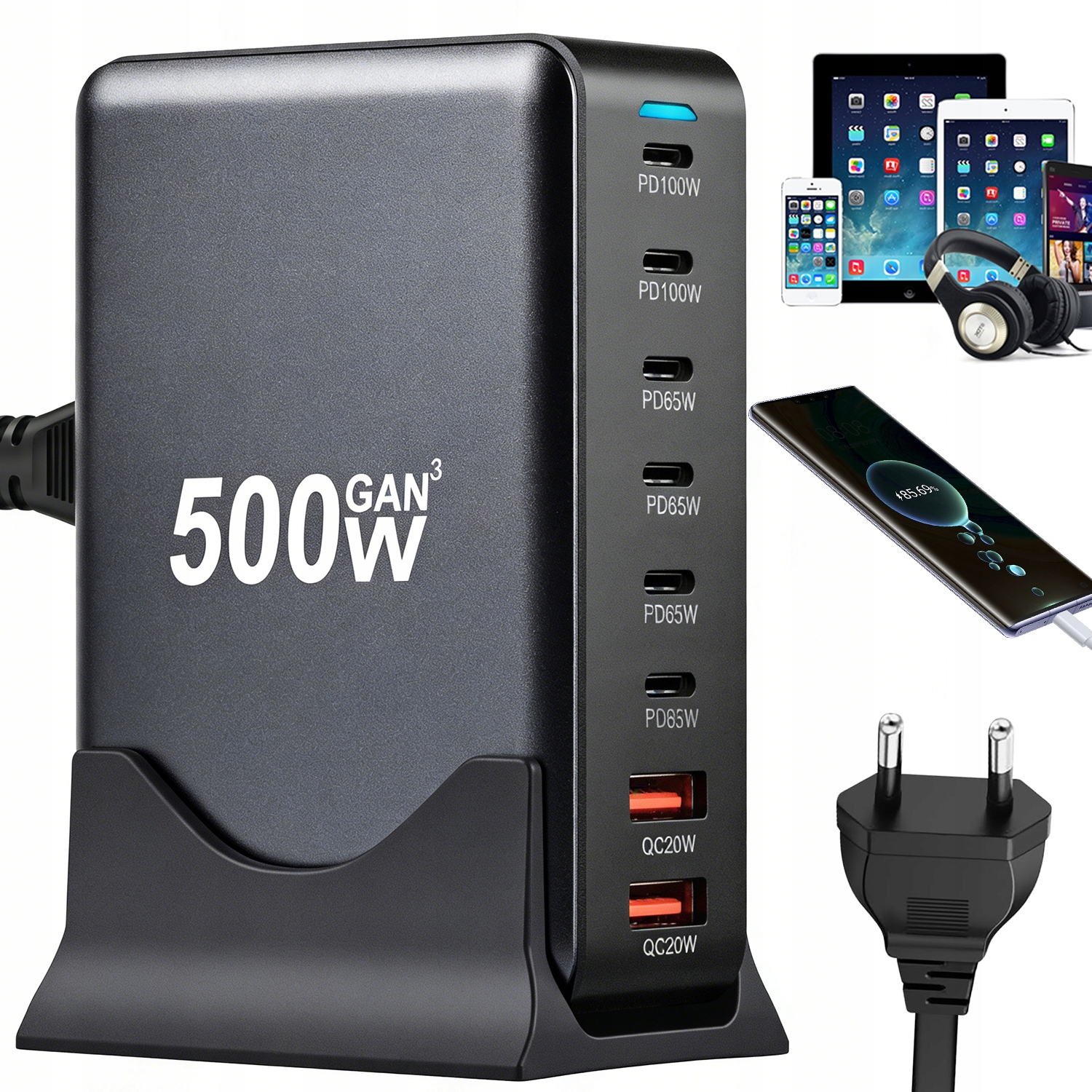 Rychlonabíjecí Stanice, Stolní Nabíječka Pro 8 Zařízení Usb-c Usb-a 500W