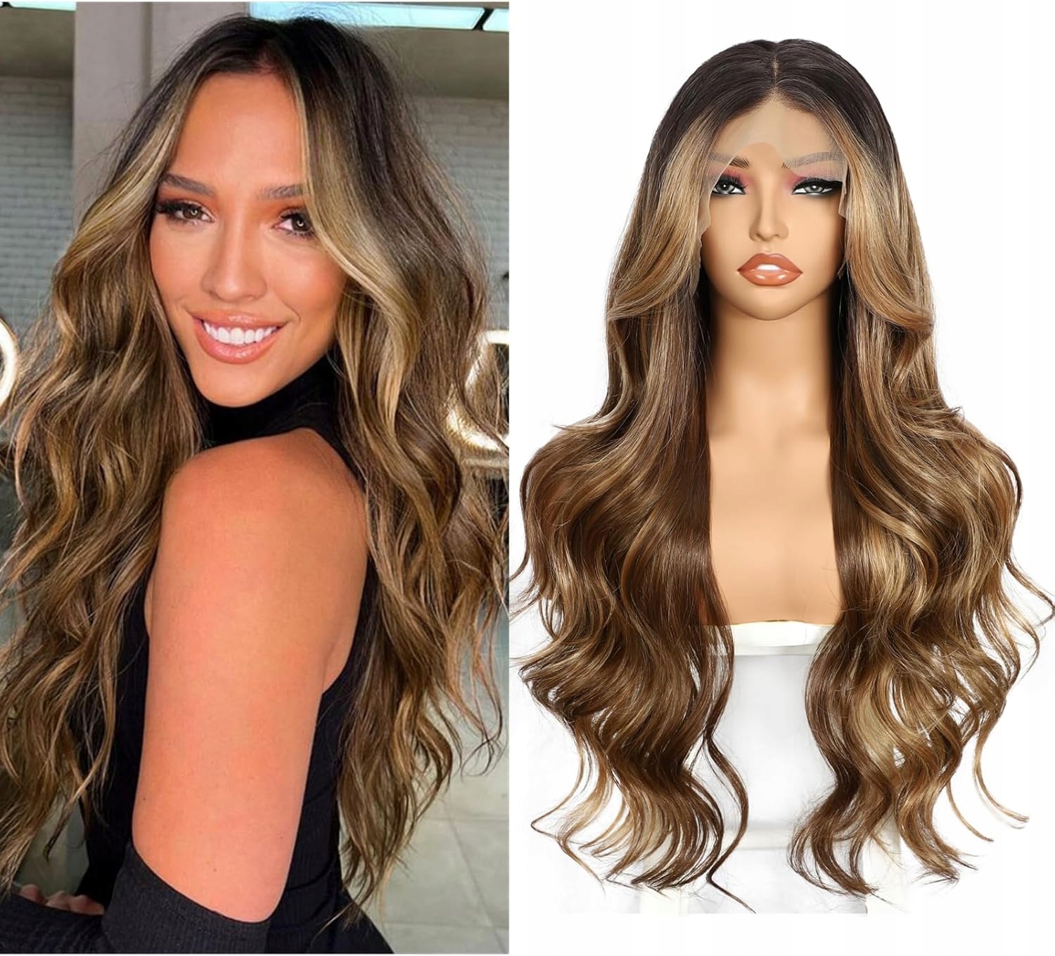 Sapphirewigs Dámská paruka, dlouhá, cca 65 cm, vlny tmavě blond, syntetická