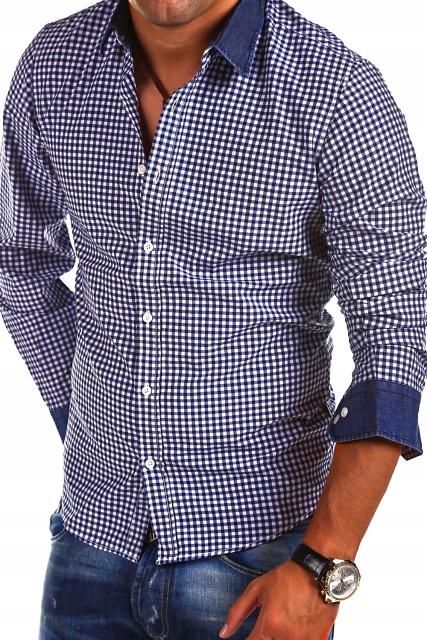 Pánská košile Casual Jeans Mřížka Bavlněná Každodenní