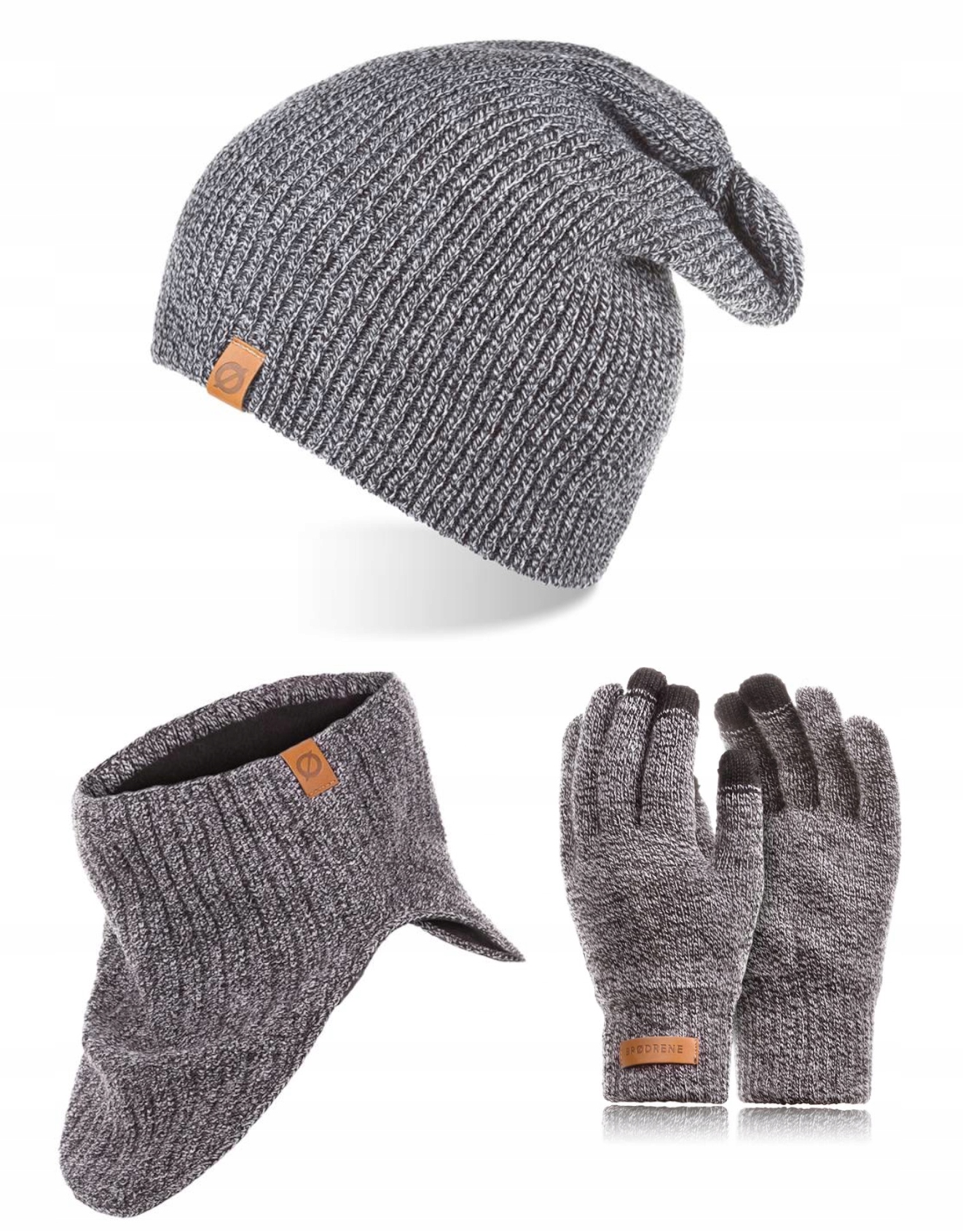 

Jasnoszary Zestaw Zimowy Czapka Rękawiczki Komin