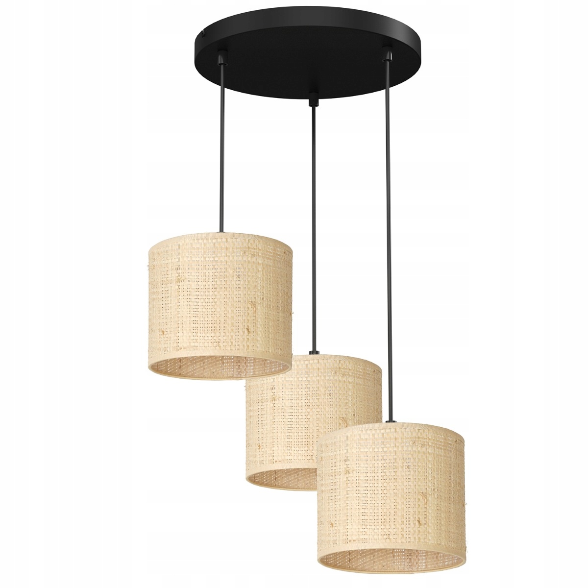 Závěsná ratanová lampa krémová černá kulatá 45 cm do jídelny 3 body Luminex