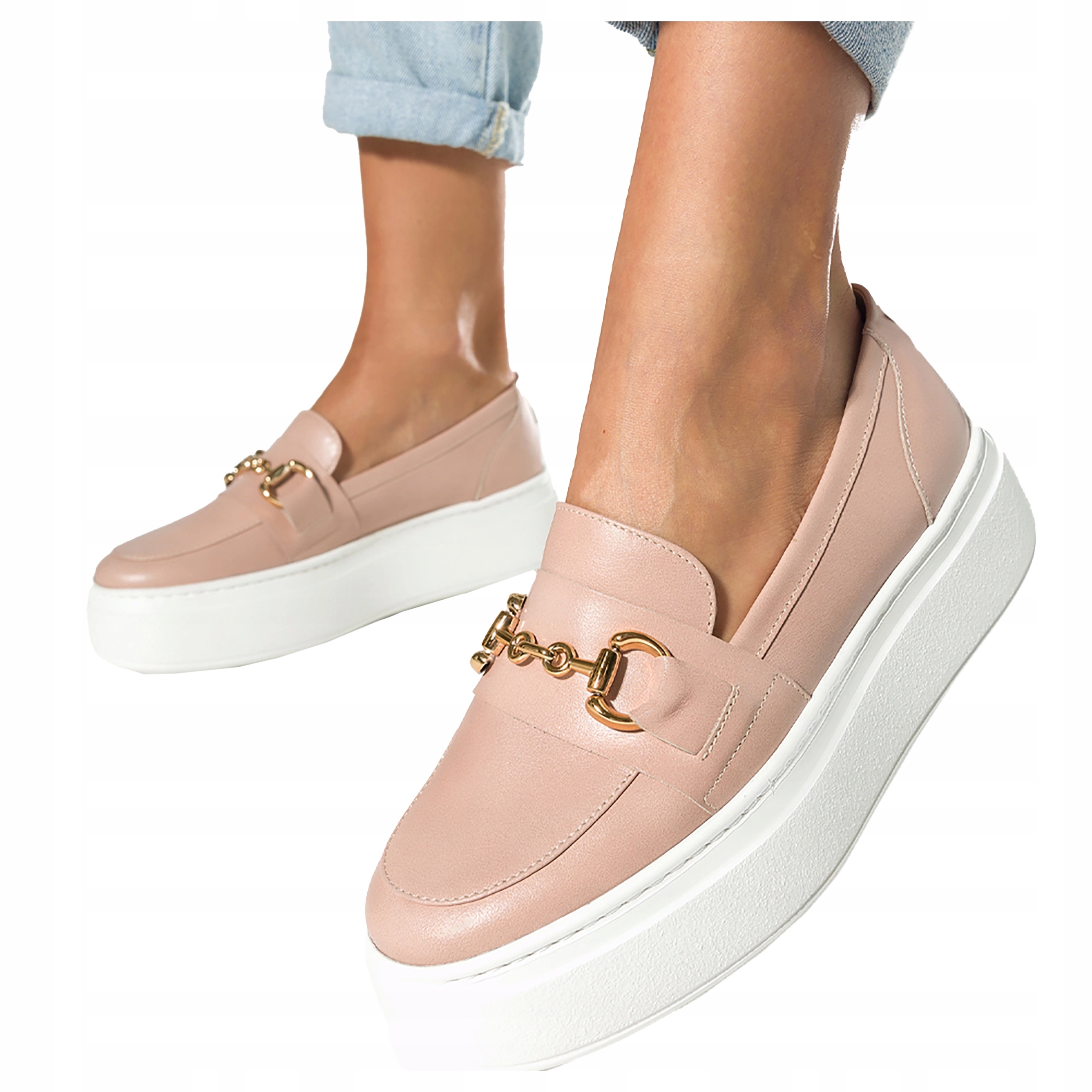 Dámské Kožené Polobotky Na Platformě Se Zlatou Přezkou, velikost 38