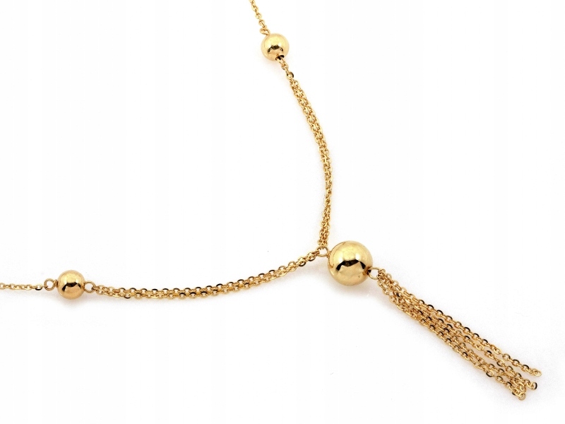 Zlatý náhrdelník 585 s kuličkami a přívěskem z dlouhých řetízků r45 jako dárek