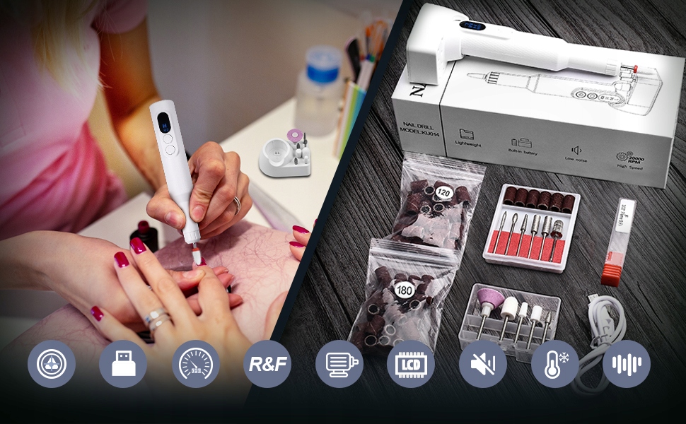 Mini Frezarka do Paznokci Zestaw do Manicure 20000RPM Kierunek obrotu lewo prawo