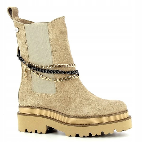 béžové vysoké dámské kotníkové boty na platformě s koženými botami Carinii 38