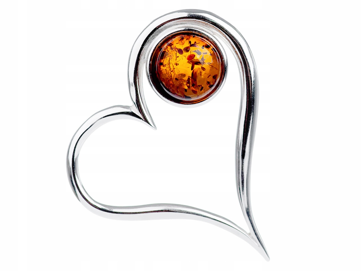 Velký stříbrný přívěsek Srdce s jantarem Stříbrný dámský přívěsek Srdíčko