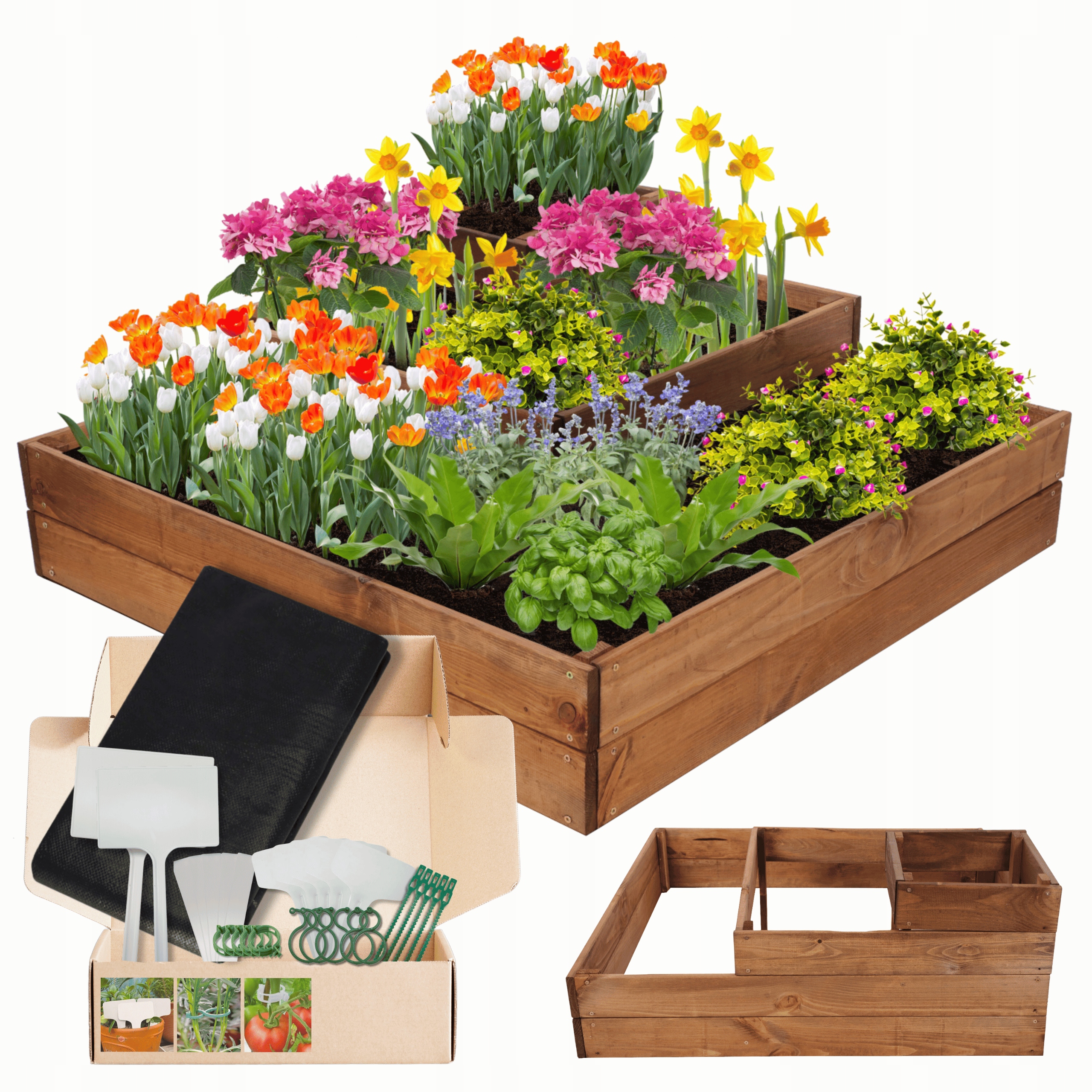 Dřevěný rohový vyvýšený záhon kaskádovitý pařeniště zeleninový záhon 36x90x90