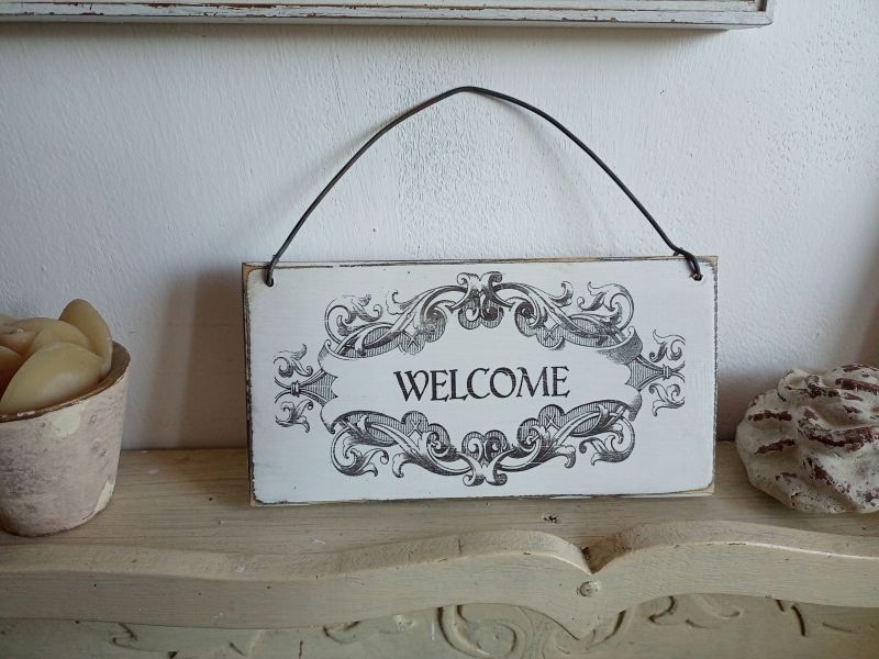TABLICZKA OBRAZEK,DESKA ZAWIESZKA,WELCOME SHABBY CHIC Długość 21 cm