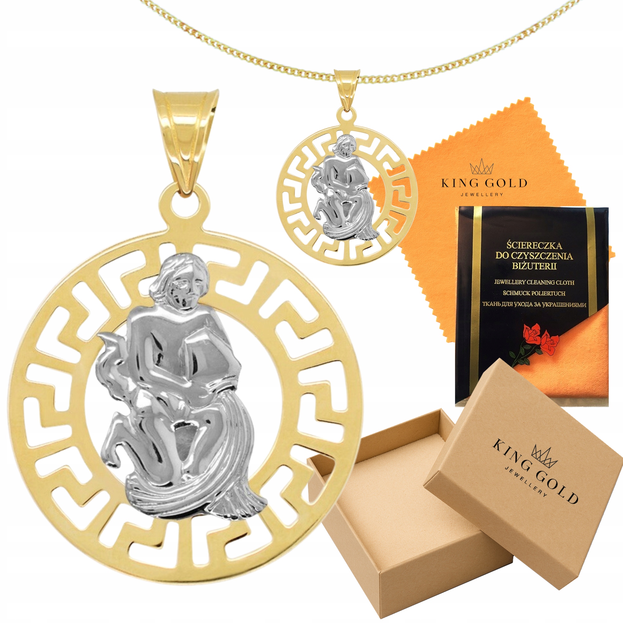Złota Zawieszka Wodnik Znak Zodiaku L przywieszka z białym złotem pr.585