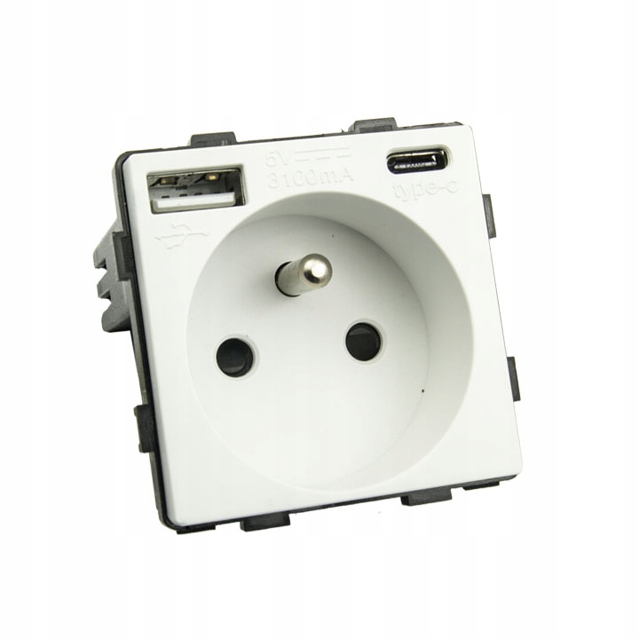 GNIAZDO USB A i C ELEKTRYCZNE 2100mA BIAŁE Kod producenta BL-1000089