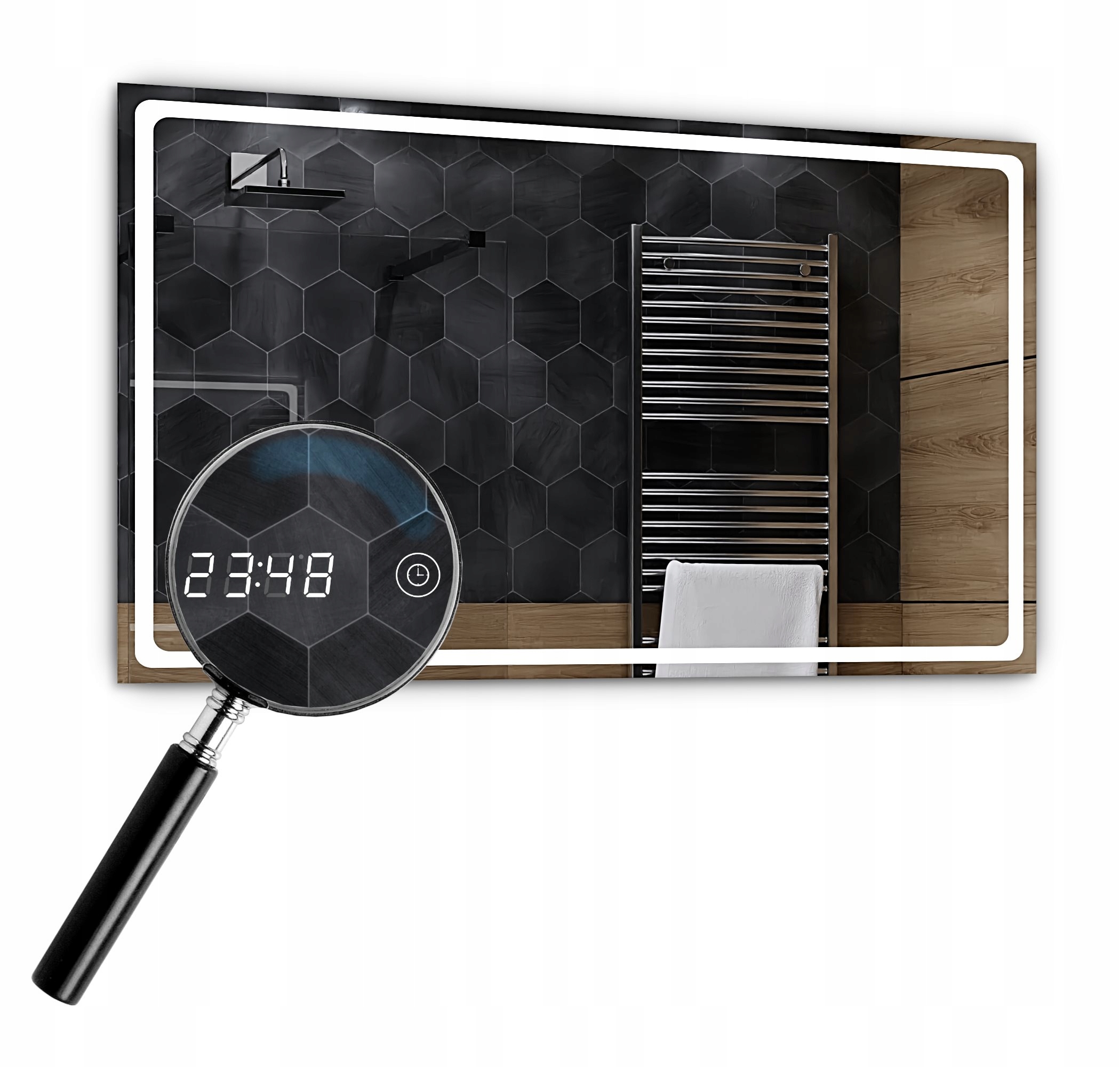 Led zrkadlo 120 x 90 cm Led dotykové hodinky Houston