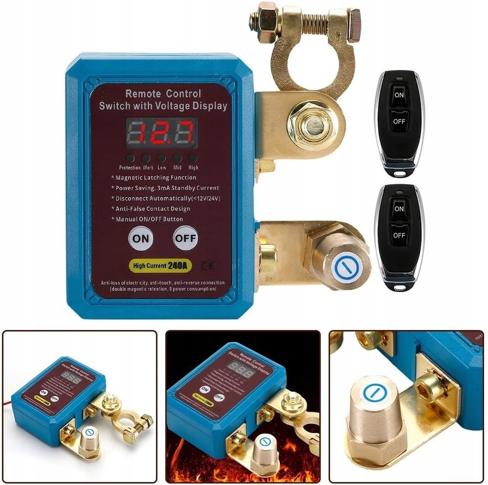 Dálkový Automatický Vypínač Odpojovač Baterie 12V 240A 2X Dálkové Ovládání