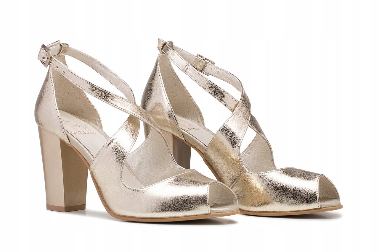 svatební sandály, stabilní podpatek, zlatá kůže, velikost 40