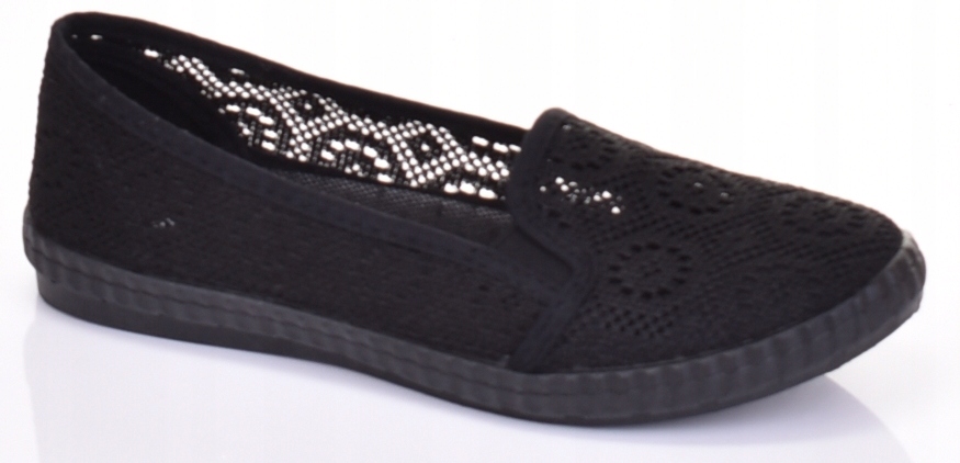 TENISÓWKI AŻUROWE BUTY DAMSKIE KORONKA CZARNE BALERINY