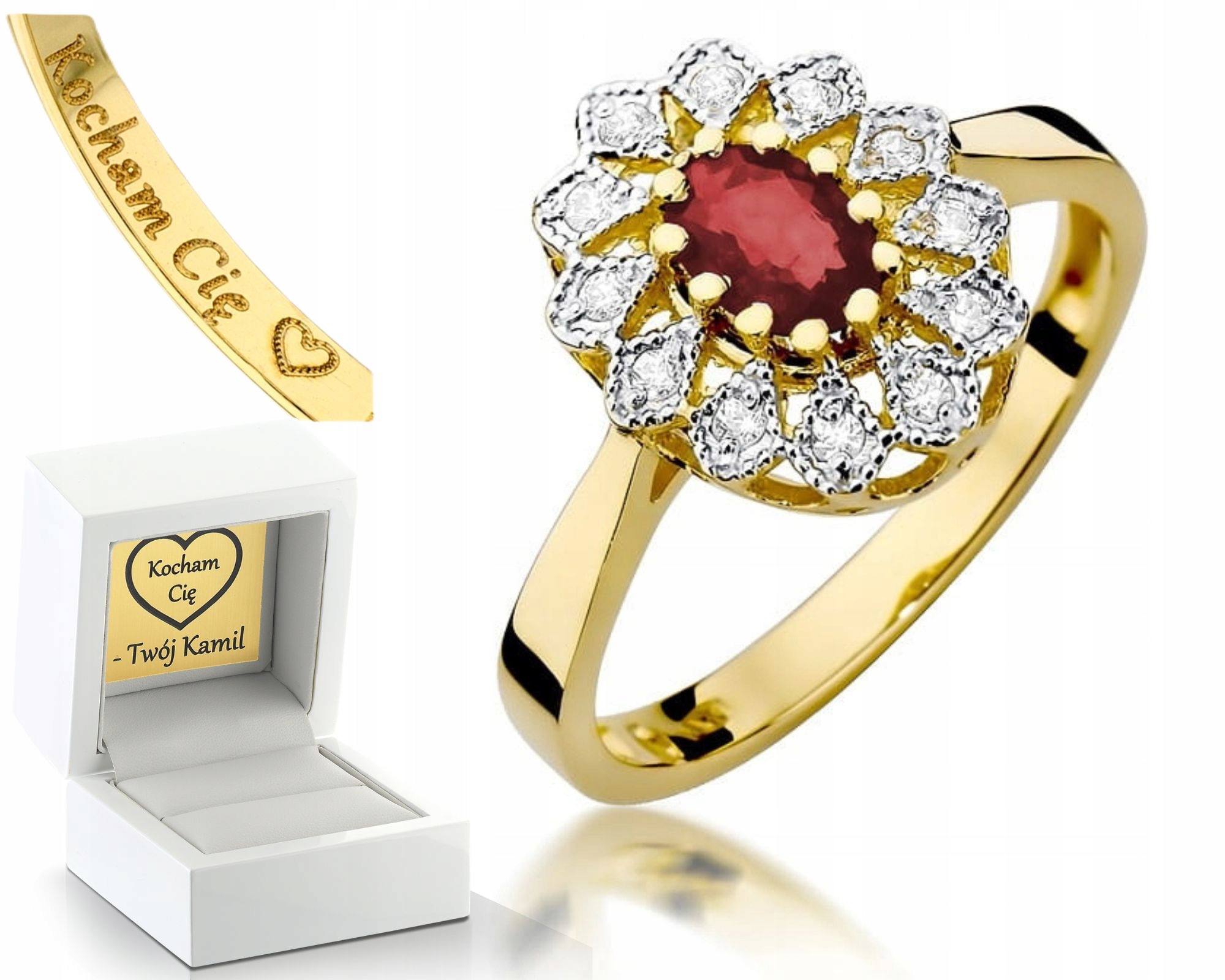 Zlatý Prstýnek Rubín 585 Brilianty 0,10 Ct Gravírování
