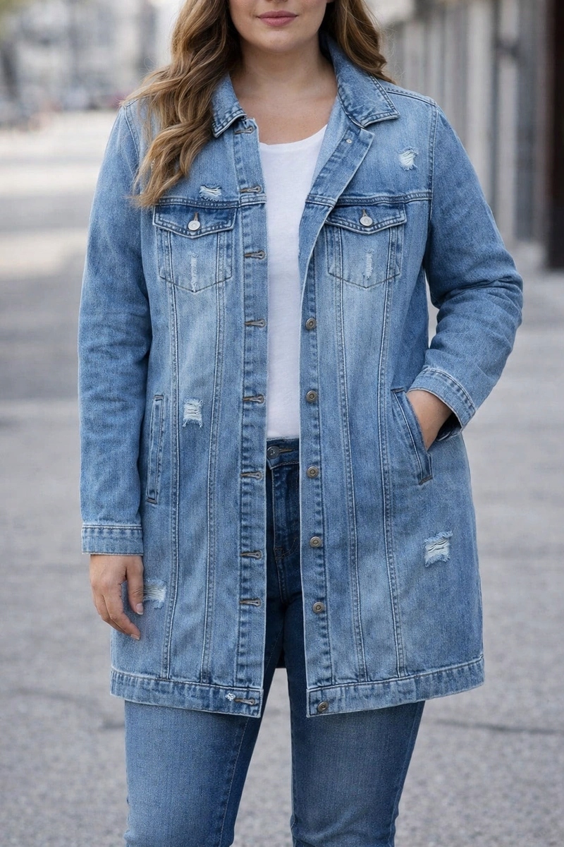 Kurtka Jeansowa Kołnierz 7021 Niebieska 48