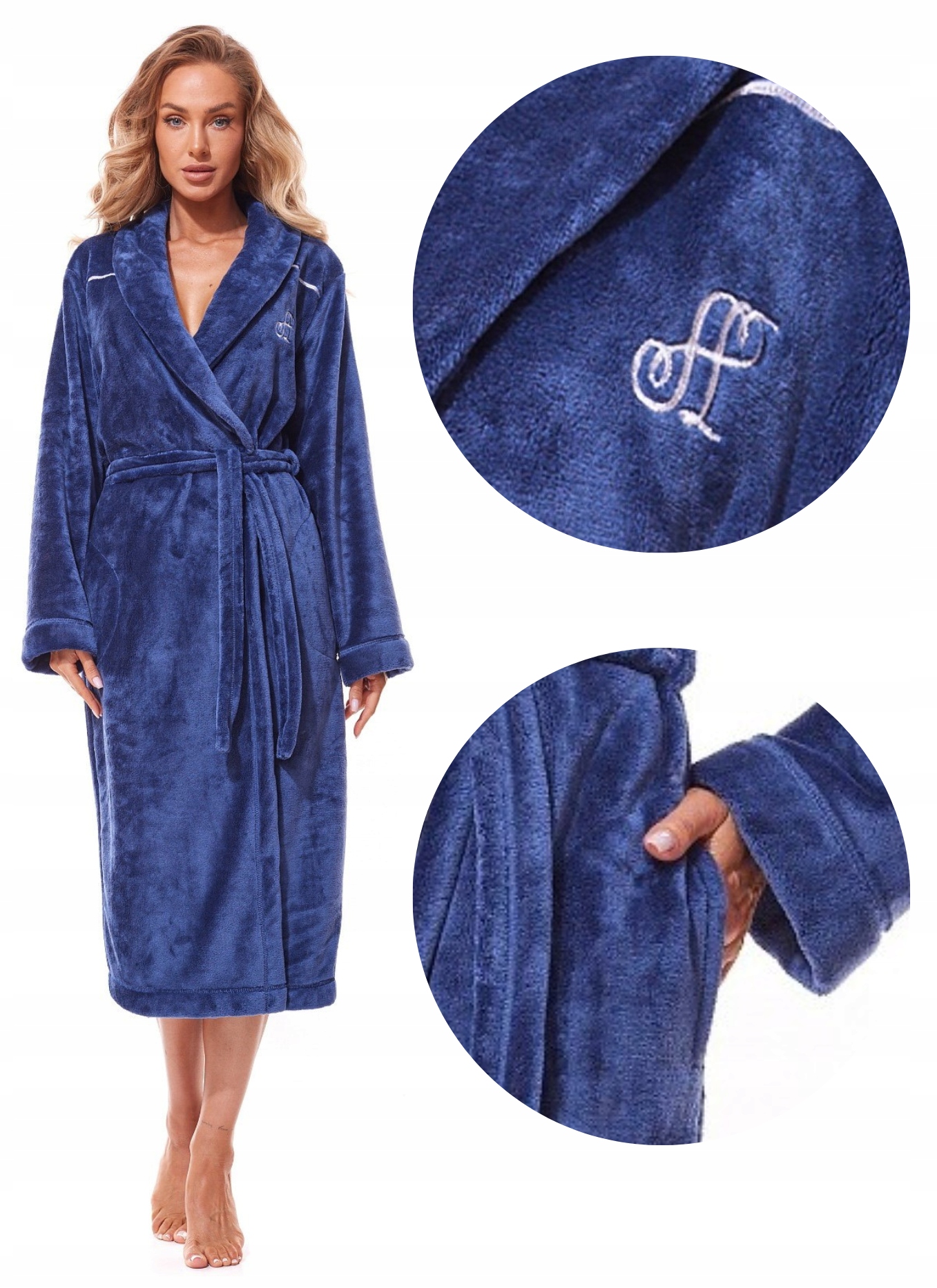 Dámský župan župan 2312 Lux dlouhý péřový teplý tmavě modrý XXL