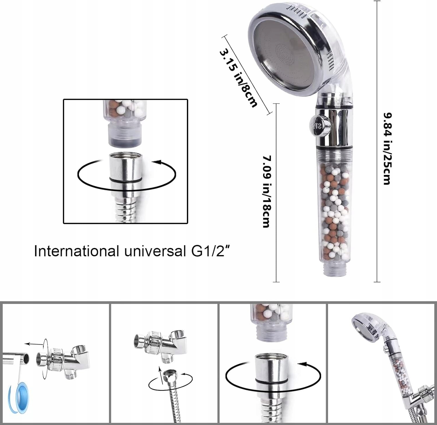 KOMPLET słuchawka prysznicowa + wąż prysznicowy + zestaw natryskowy chrom Kod producenta 6977014910110