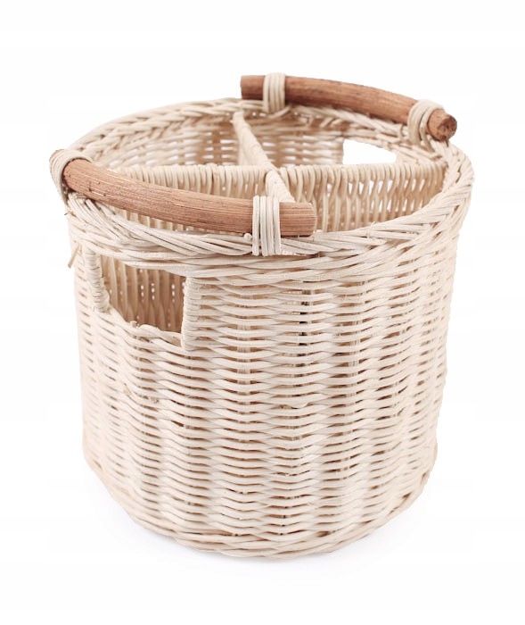 OKRĄGŁY KOSZYK RATTANOWY Z PRZEGRÓDKAMI NA SZTUĆCE PRZYBORY 16x16x14 cm