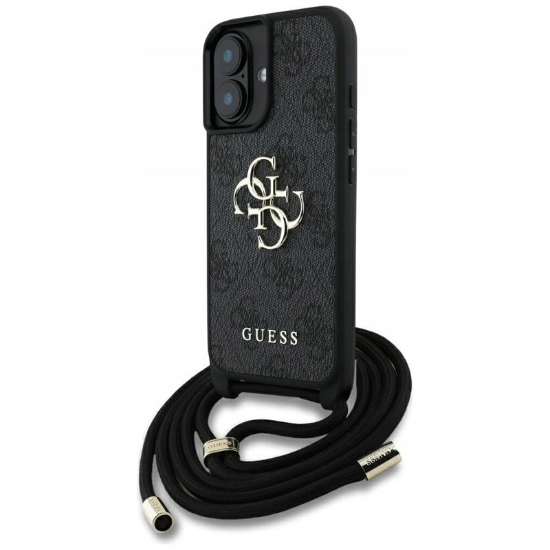 Guess 4G Big Logo Cord Strap Crossbody Pouzdro pro iPhone 16 (černé)