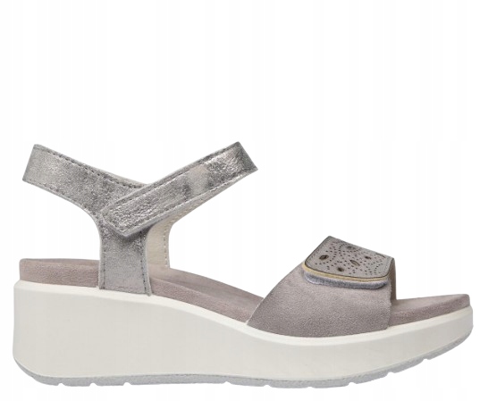 Enval Soft Dámské Kožené Sandály Na Klínku, Šedé, Velikost 40