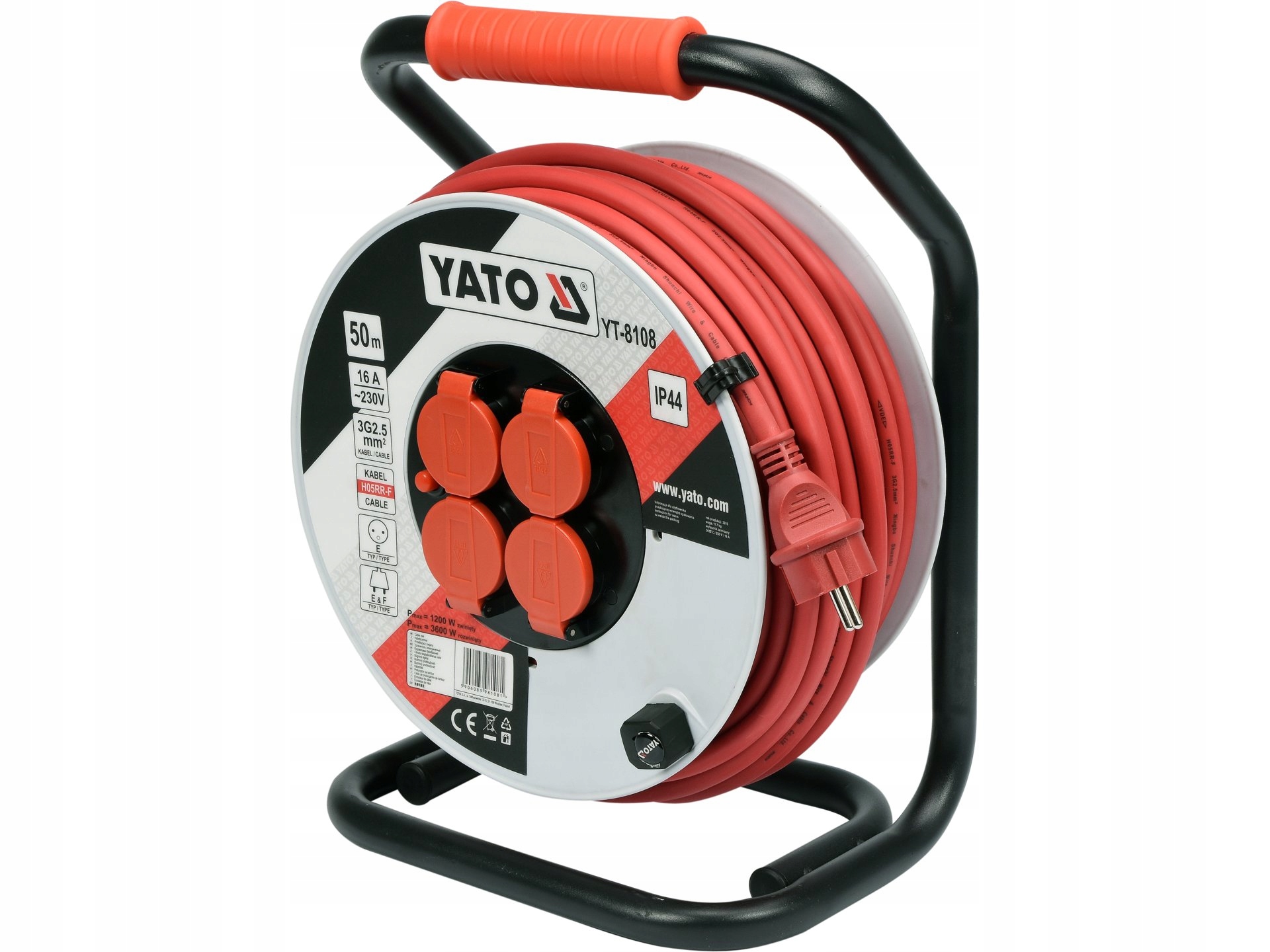Prodlužovací Kabel Bubnový 3*2.5 MM² 4 Zásuvky Buben 50M 16A E & F Pvc IP44 Yato