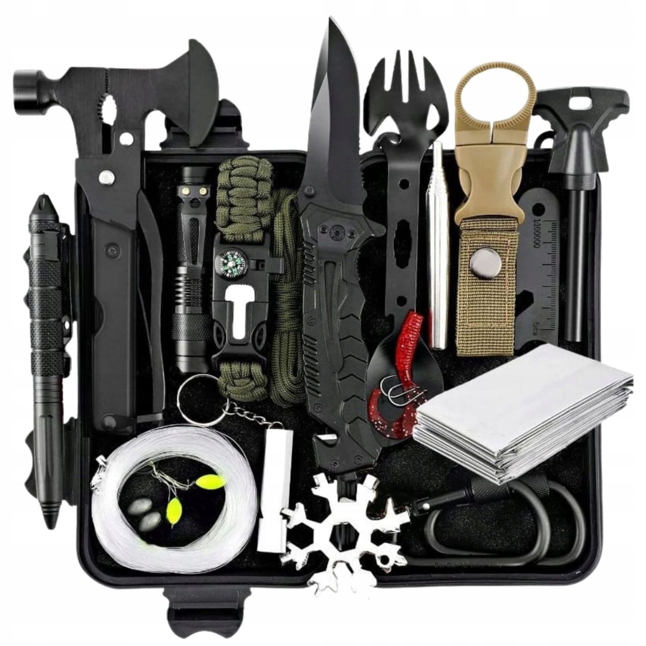 Wojskowy Survivalowy Zestaw Przeżycia XL 62w1 Niezbędnik Multitool Survival