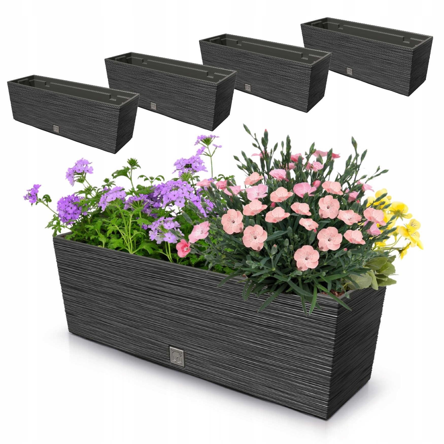 4x kvetináč 18L balkónová skrinka 58x19,5 cm antracitová priestranná vložka 12L