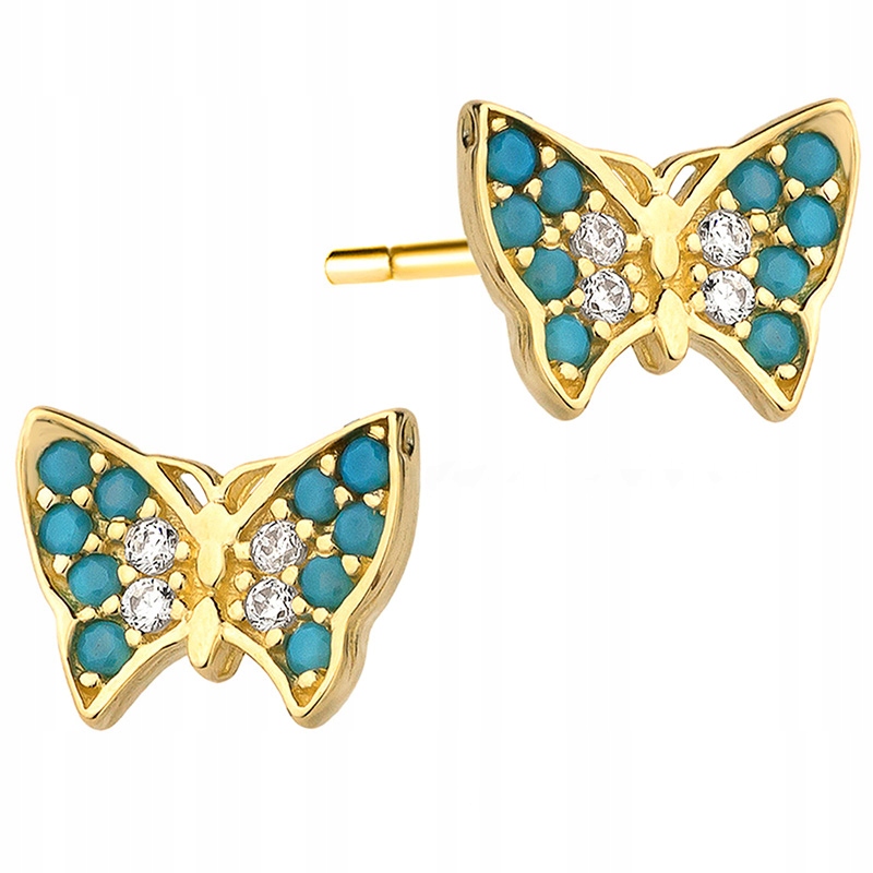 Zlaté Náušnice pr. 585 Motýlci se Zirkony 14k
