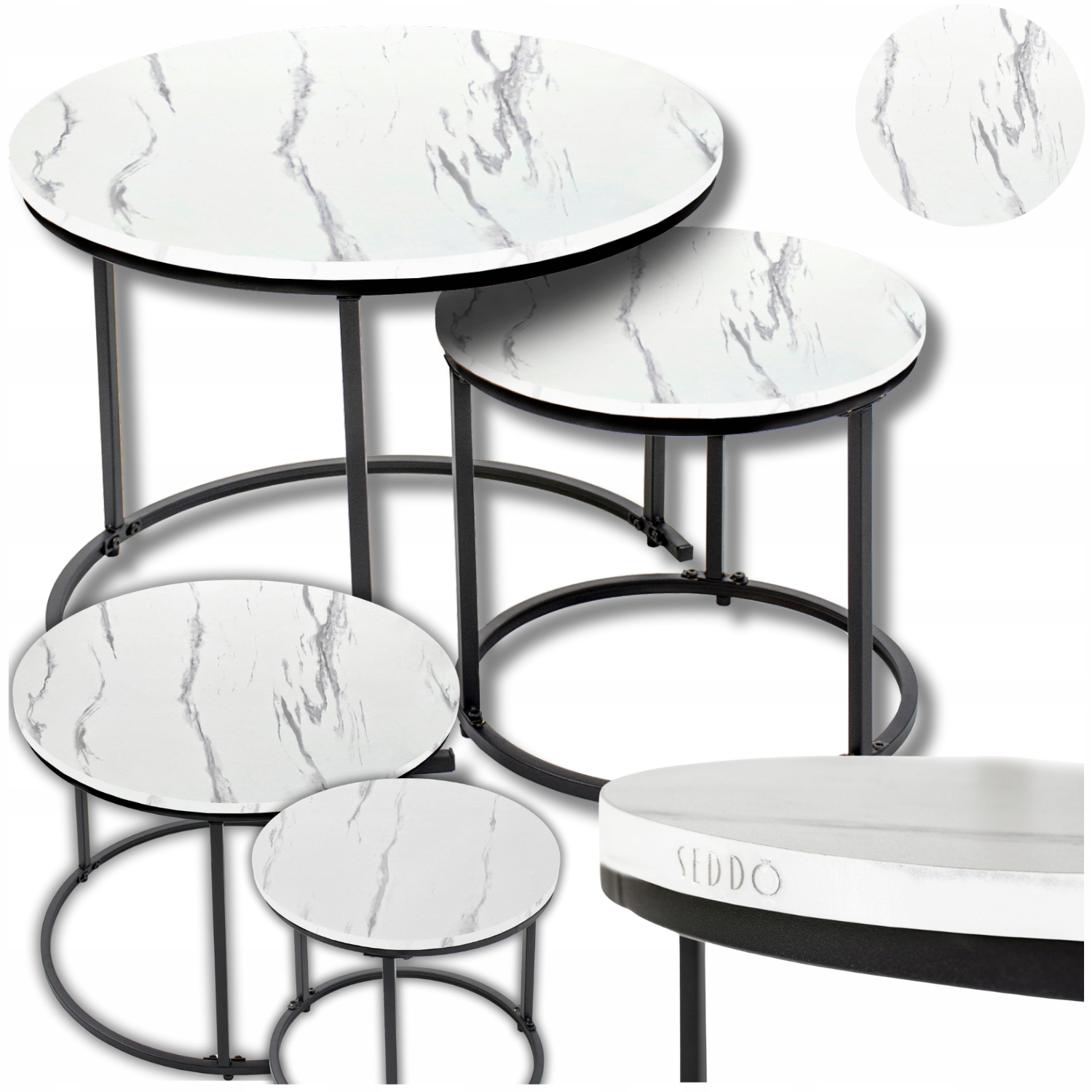 Kulaté konferenční stolky industriální loft glamour set stolek 60x60 40x40